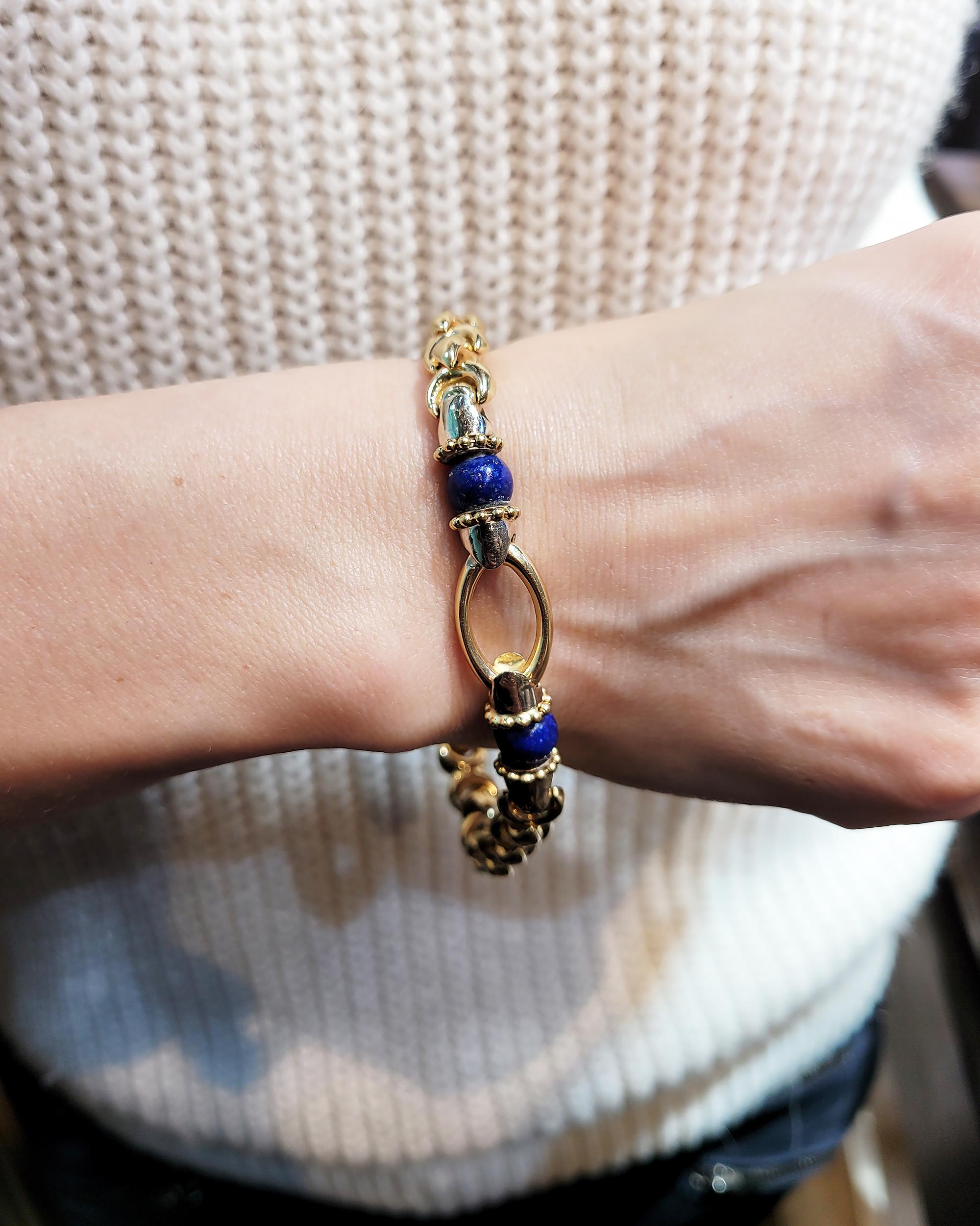 Lapis Lazuli Necklace Earrings Bracelet Jewelry Set in 18k Yellow Gold For Sale 1