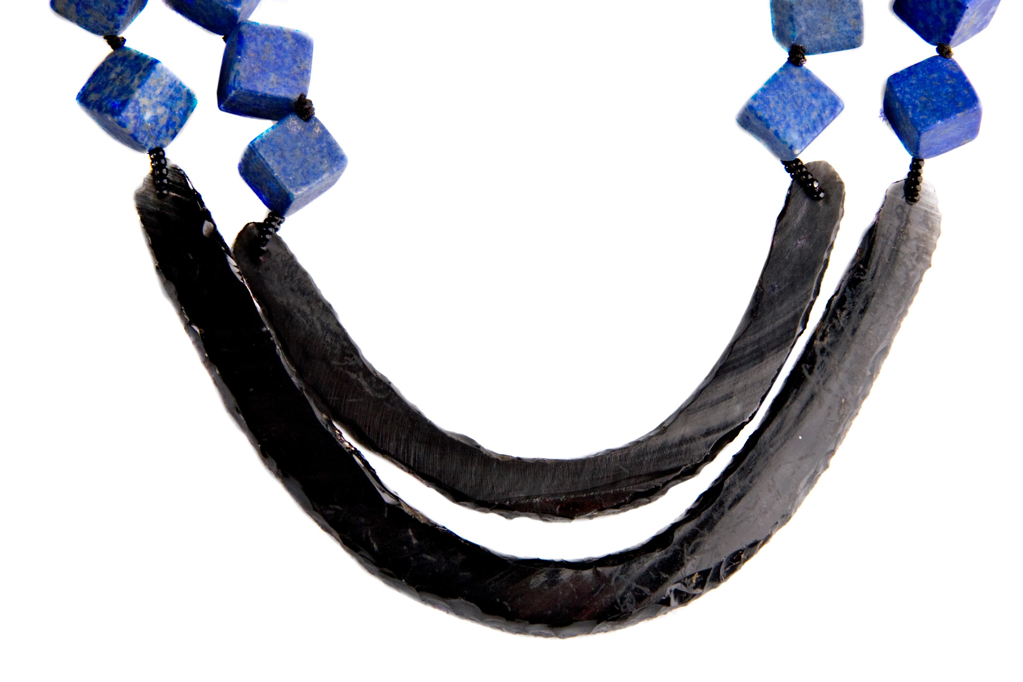 Bead Lapiz-Lazuli, Onix and Obsidian Necklace For Sale