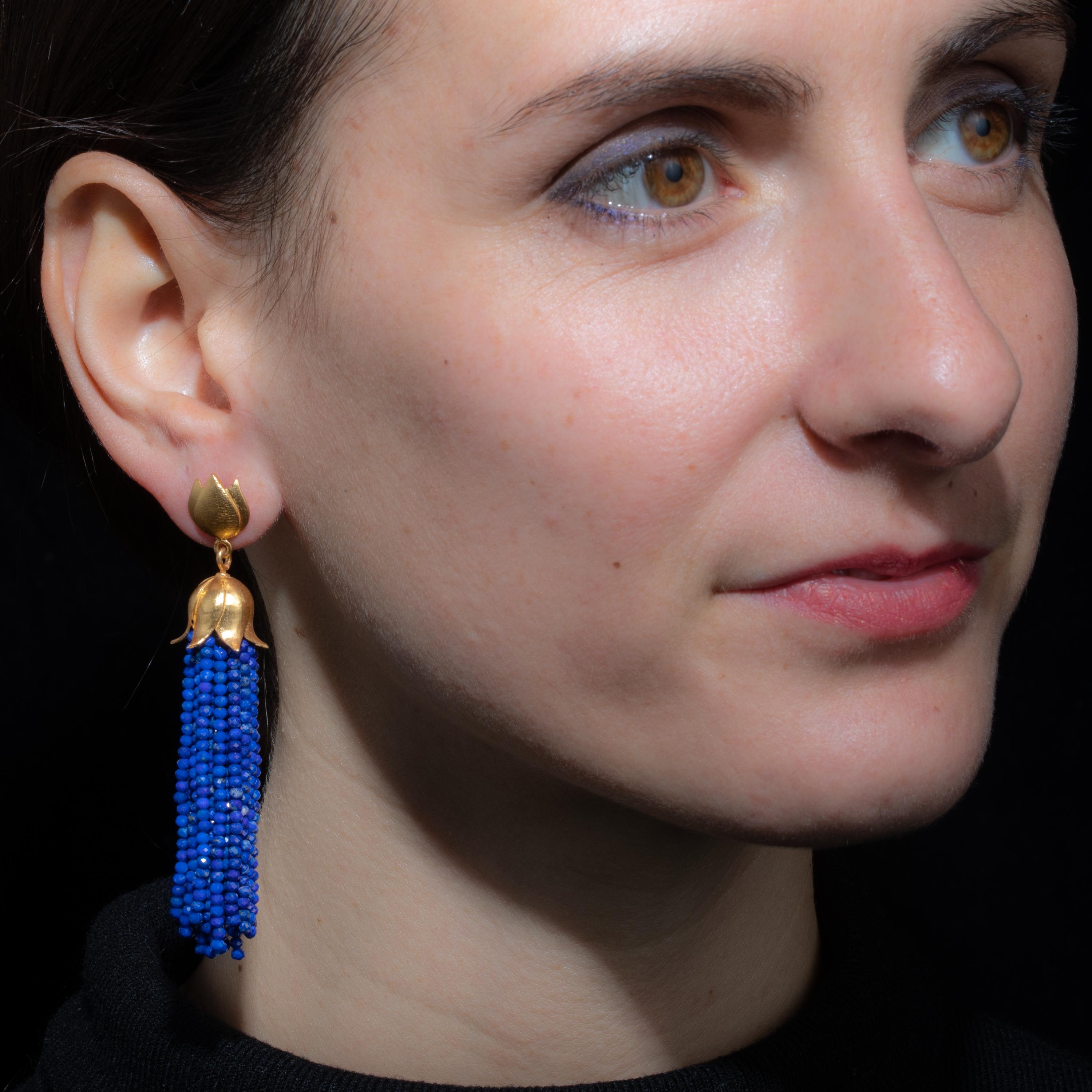 Women's or Men's Lapiz Lazuli Tassel Dangle Earrings