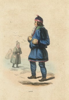 Laplander in Traditional Dress, Hand-Coloured Lithograph, c.1845