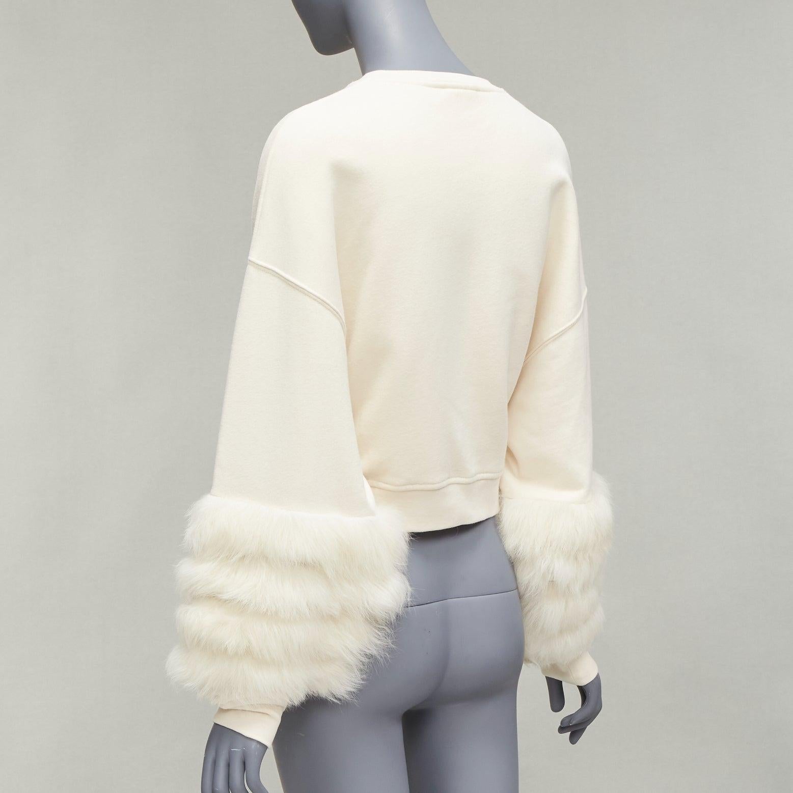 LAPOINT cream genuine lambskin fur cotton tiered sleeve crop sweater S For Sale 3