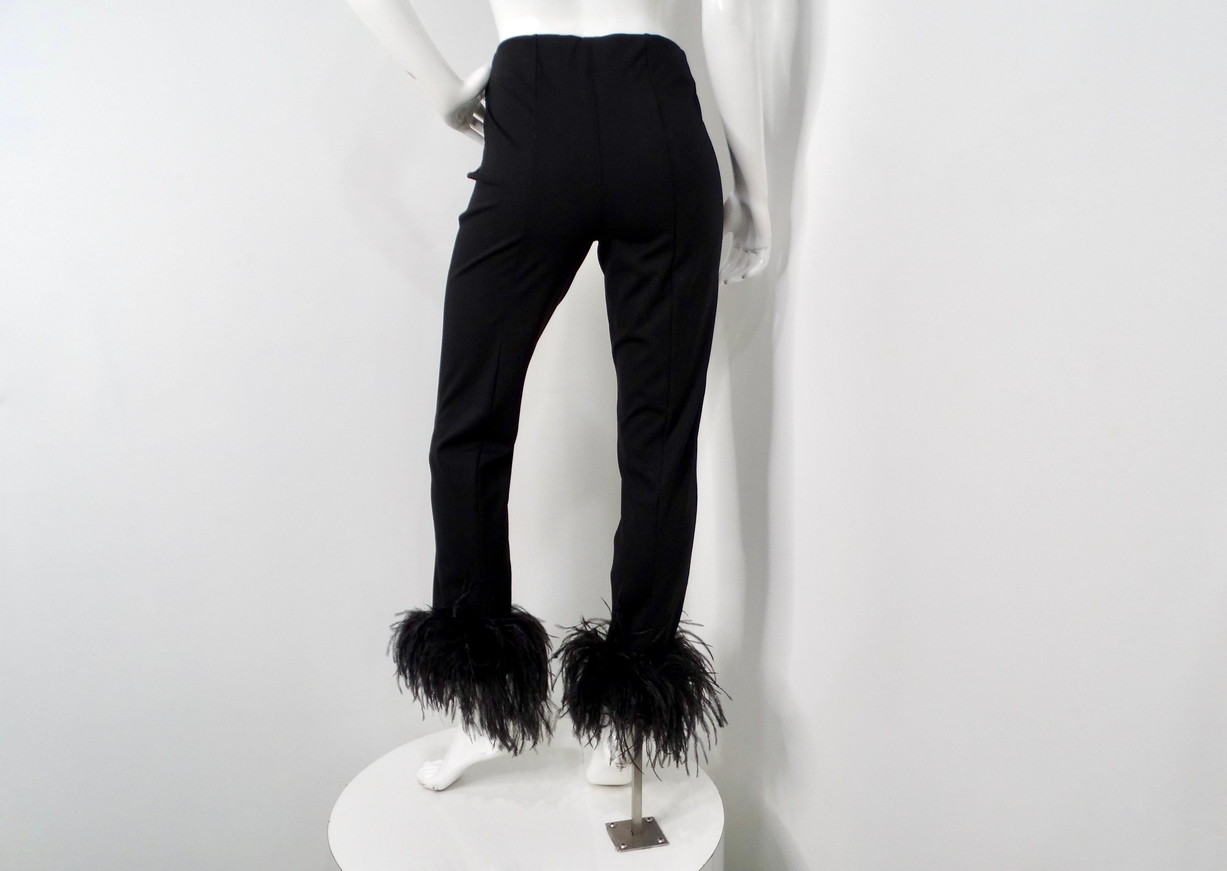 Donna LAPOINTE Pantaloni scuba neri a gamba stretta con orlo in piume di struzzo in vendita