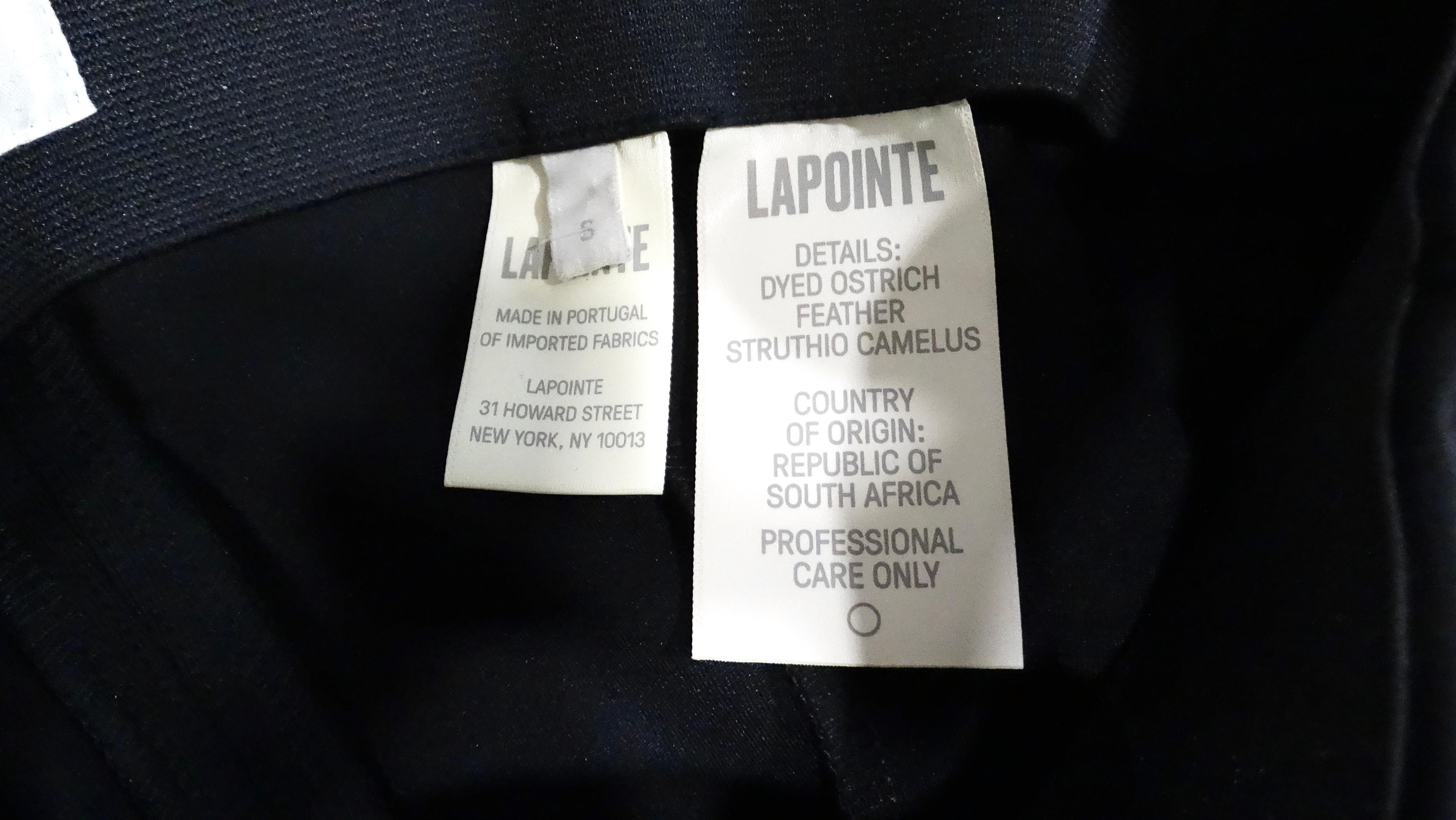 LAPOINTE Pantaloni scuba neri a gamba stretta con orlo in piume di struzzo in vendita 2