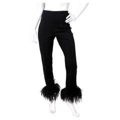 LAPOINTE Black Slim Leg Scuba Pants With Ostrich Feather Hem