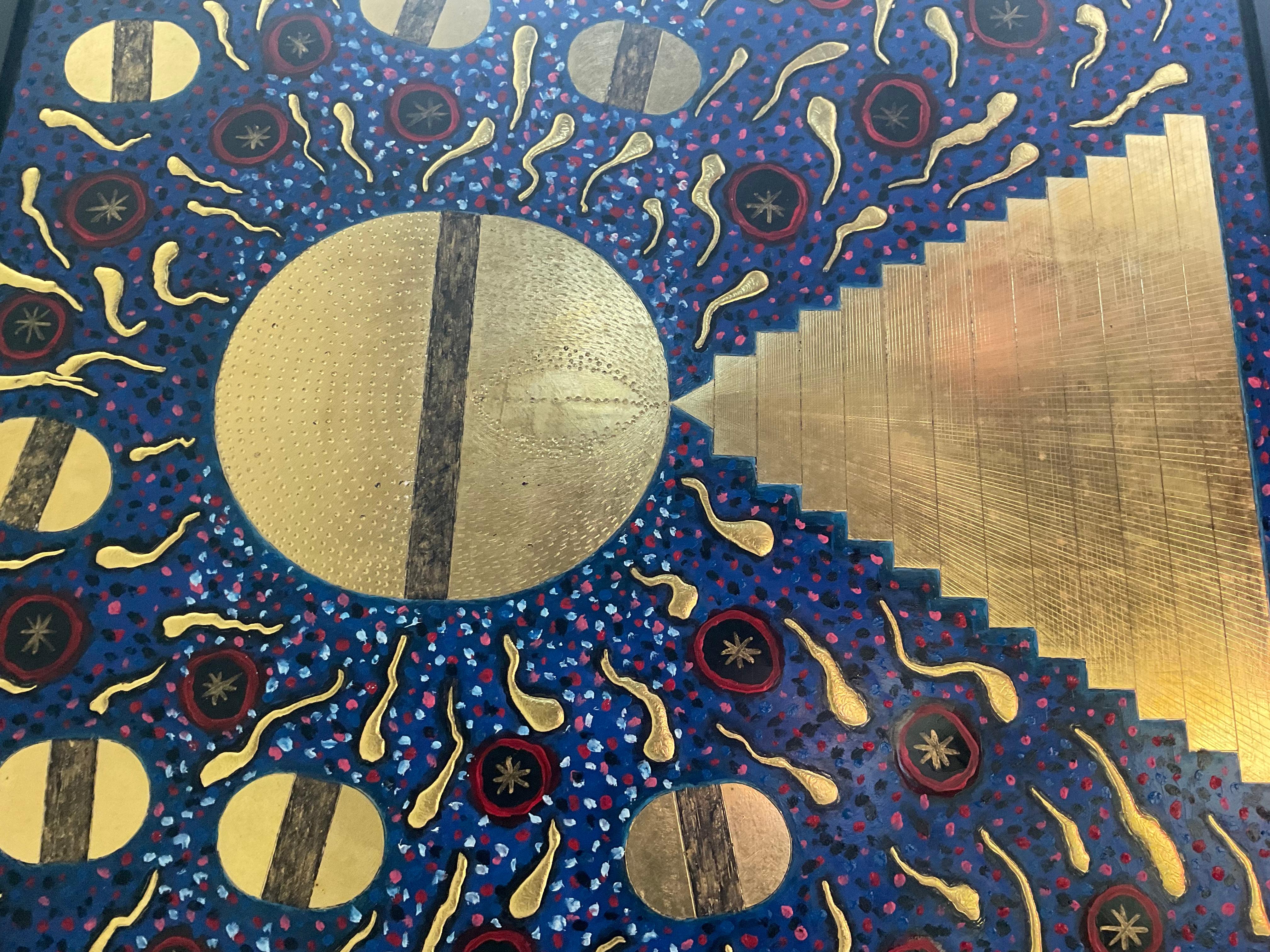 “Ascension of Light” reveals the path of the soul striving for higher enlightenment and union with the divine source. The central golden circle represents the core of the universe — a source of energy and knowledge that draws every seeker of truth.