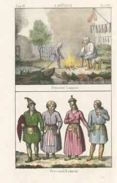 Lapp Fishermen by the Fire and a Group of Lapp Fishermen, Lapland, 1842