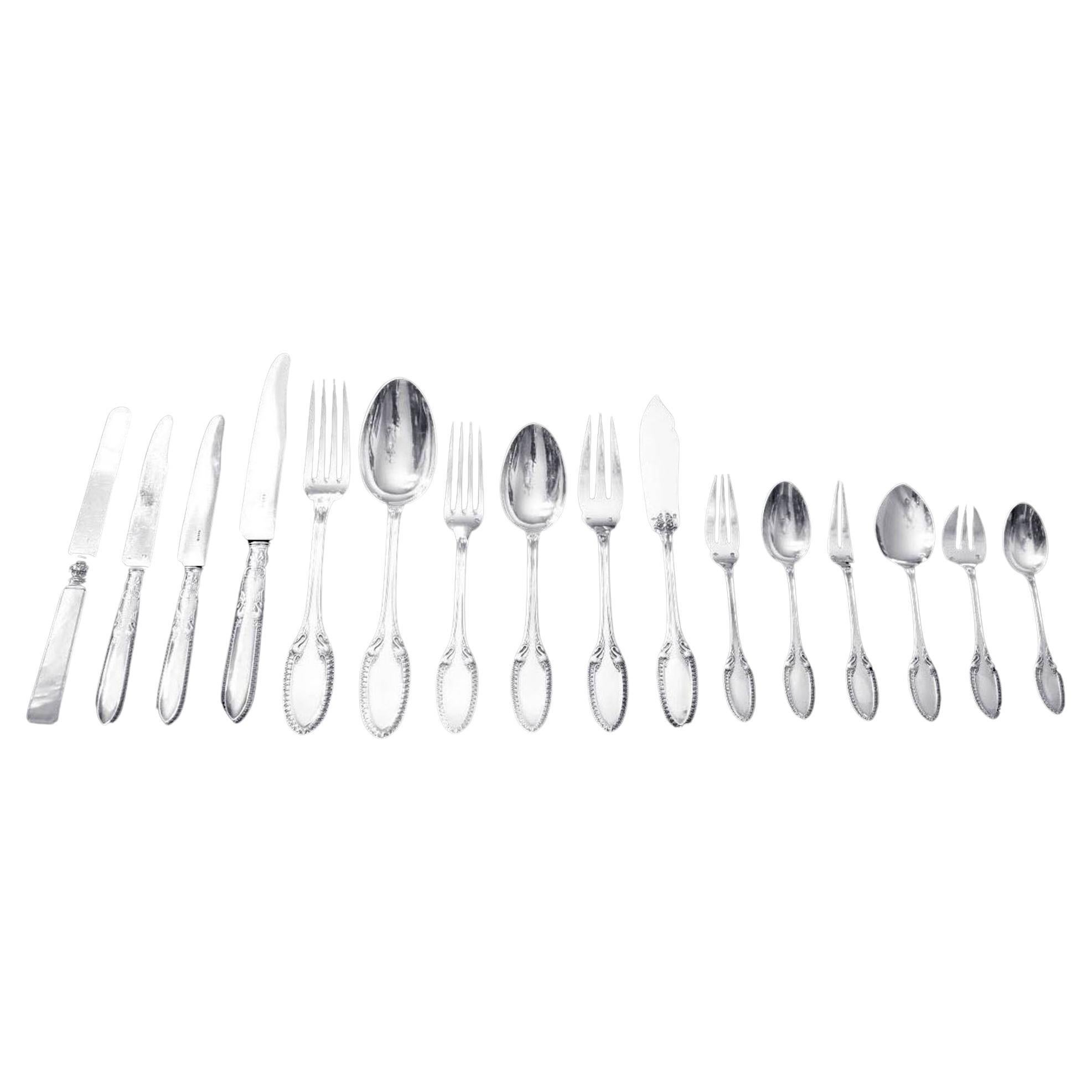 Lapparra - 327pc. Napoleon III, 950 Sterling Silver Flatware Set + Cabinet For Sale