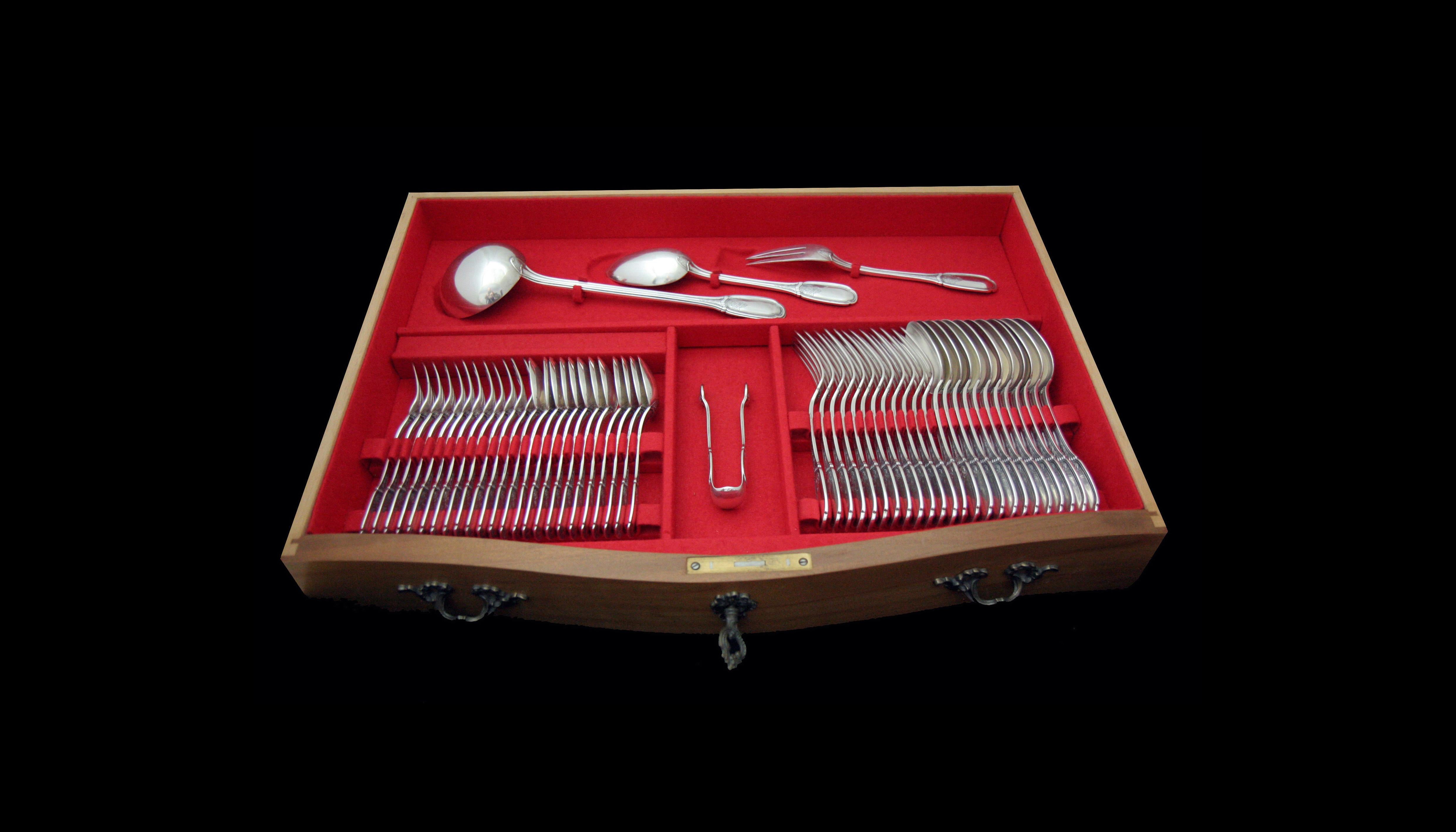 Lapparra - 328pc. Antique French 950 Sterling Silver Flatware Set + Cabinet For Sale 13