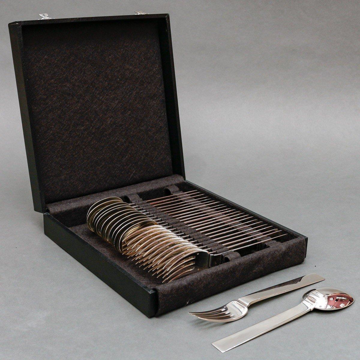 20th Century Lapparra – Box Of 12 Silver Fish Cutlery Art Deco Period For Sale