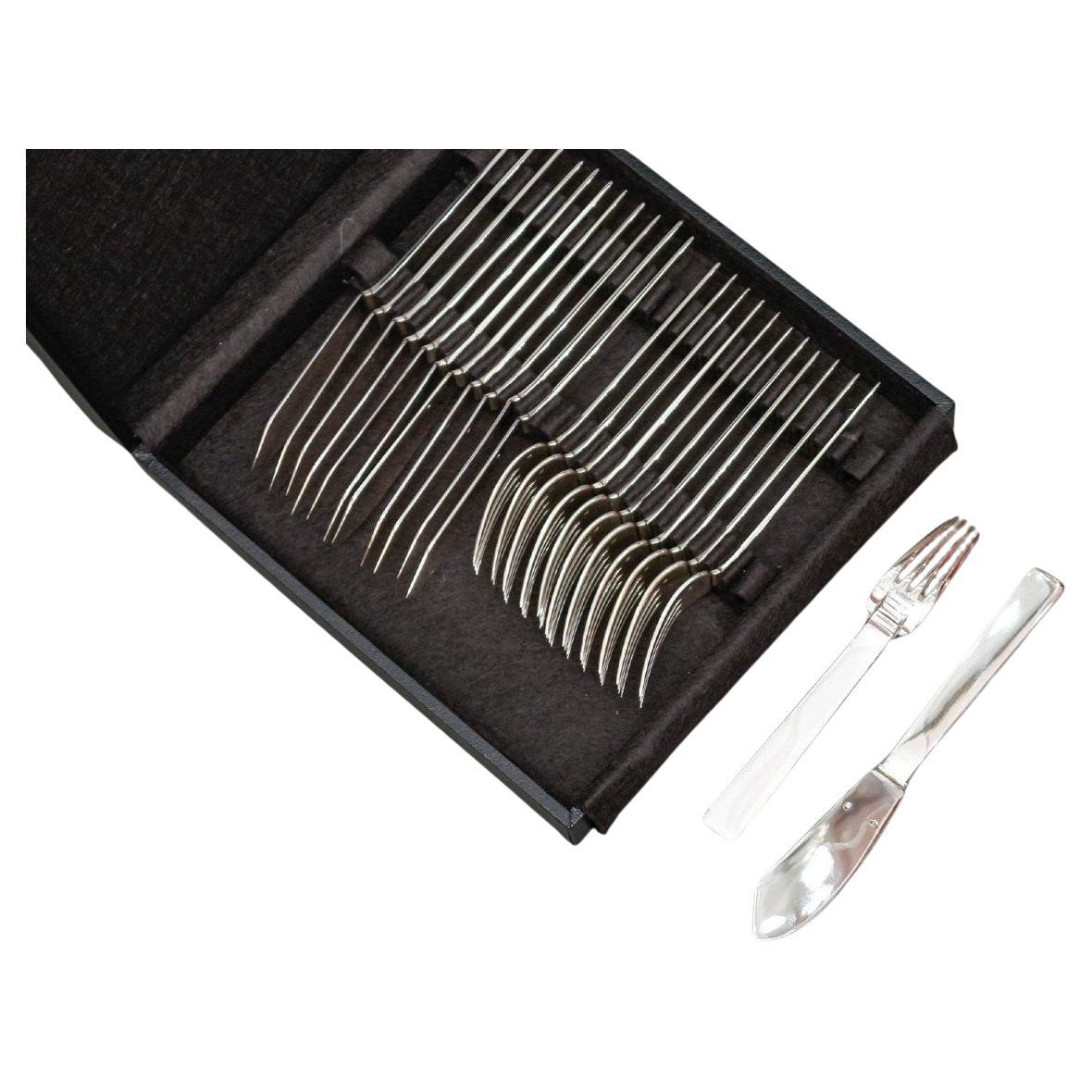 Lapparra – Box Of 12 Silver Fish Cutlery Art Deco Period For Sale