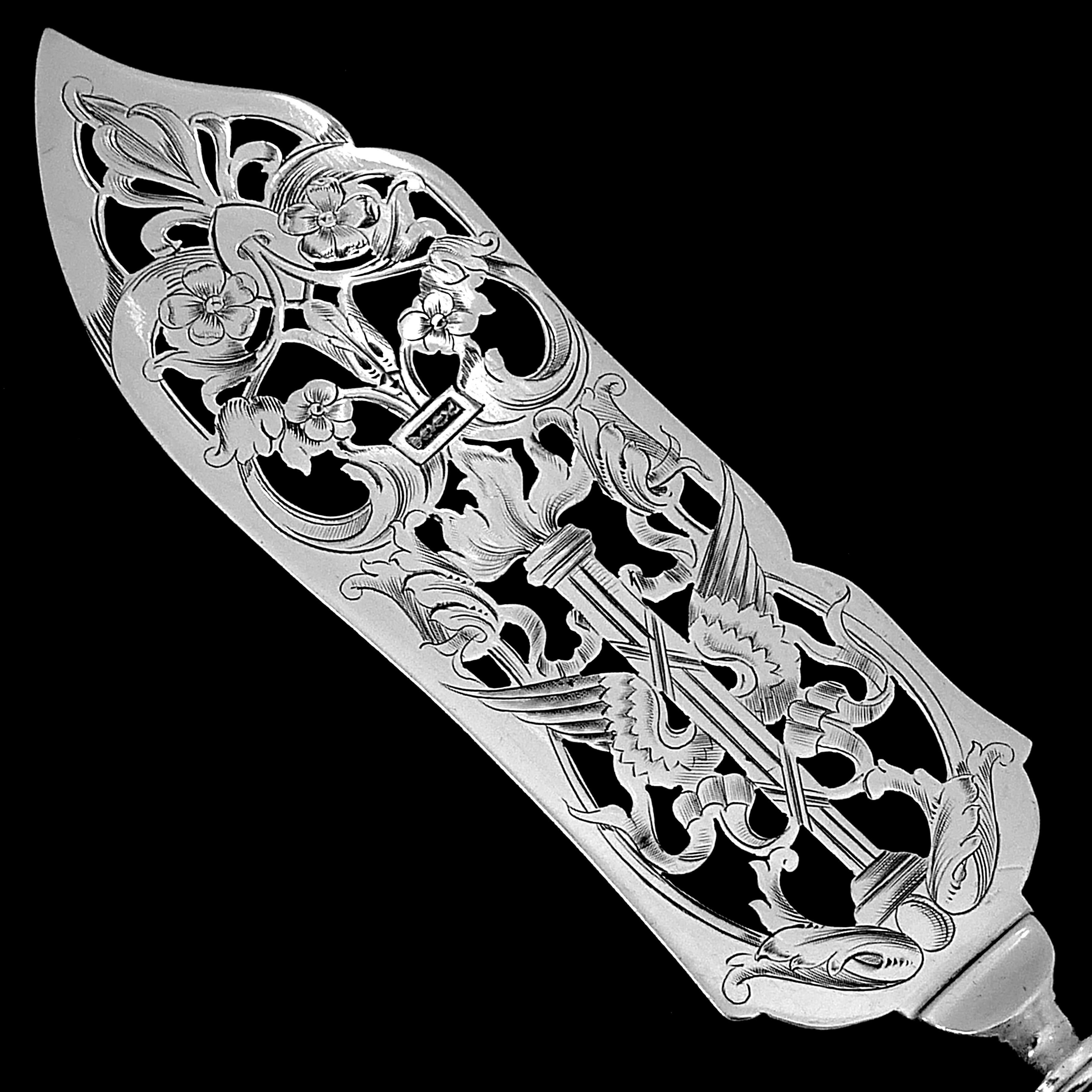 Lapparra Fabulous French Sterling Silver Fish Server 2 Pc, Baron Gerard, Empire For Sale 2