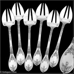 Lapparra Fabulous French Sterling Silver Oyster Forks Set 6 Pc, Empire Torch