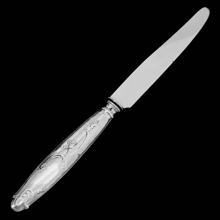 Lapparra French Sterling Silver Dessert Entremet Knife Set, Poppies Art