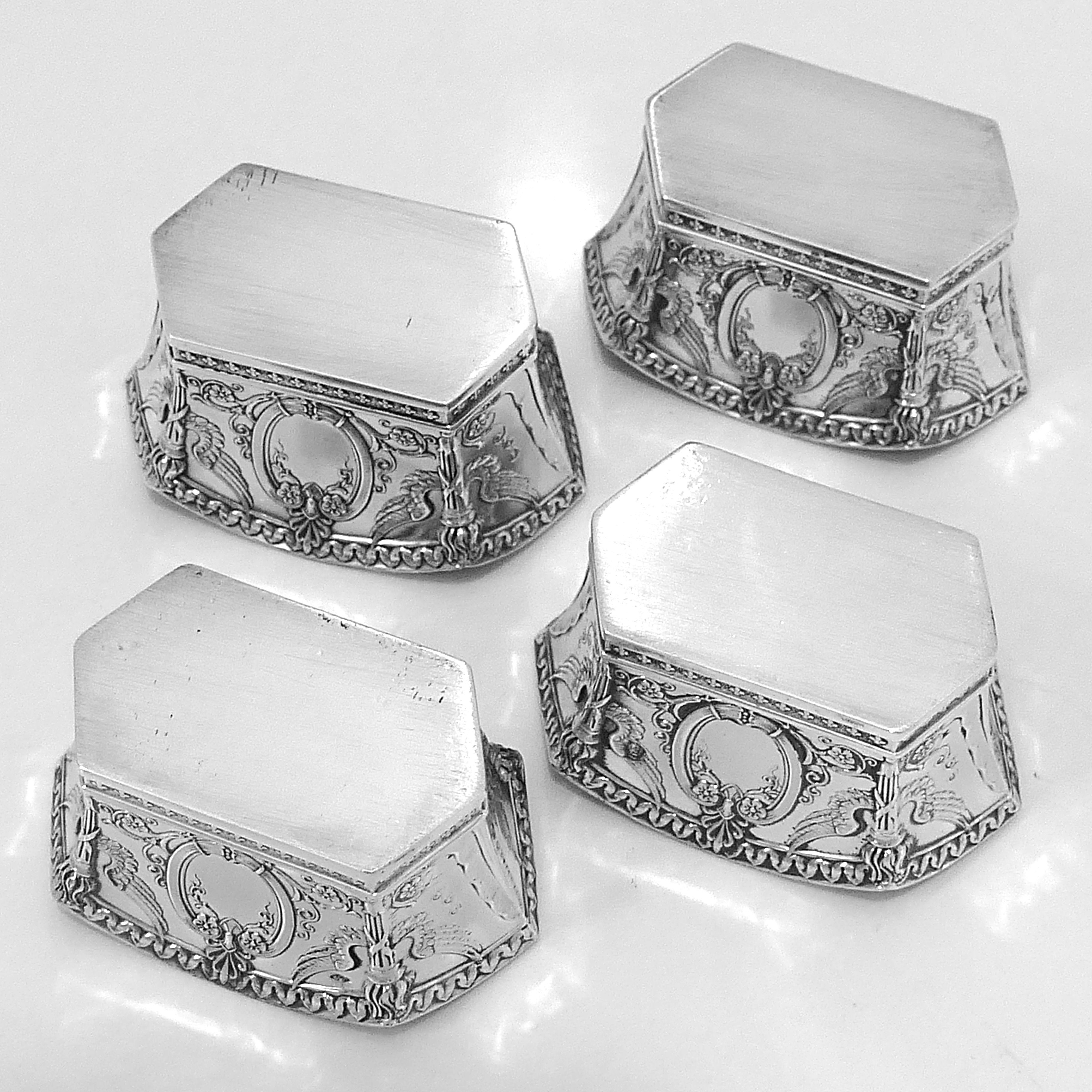 Lapparra Masterpiece French Sterling Silver 4 Salt Cellars, Original Box, Empire For Sale 2
