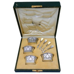 Lapparra Masterpiece French Sterling Silver 4 Salt Cellars, Original Box, Empire