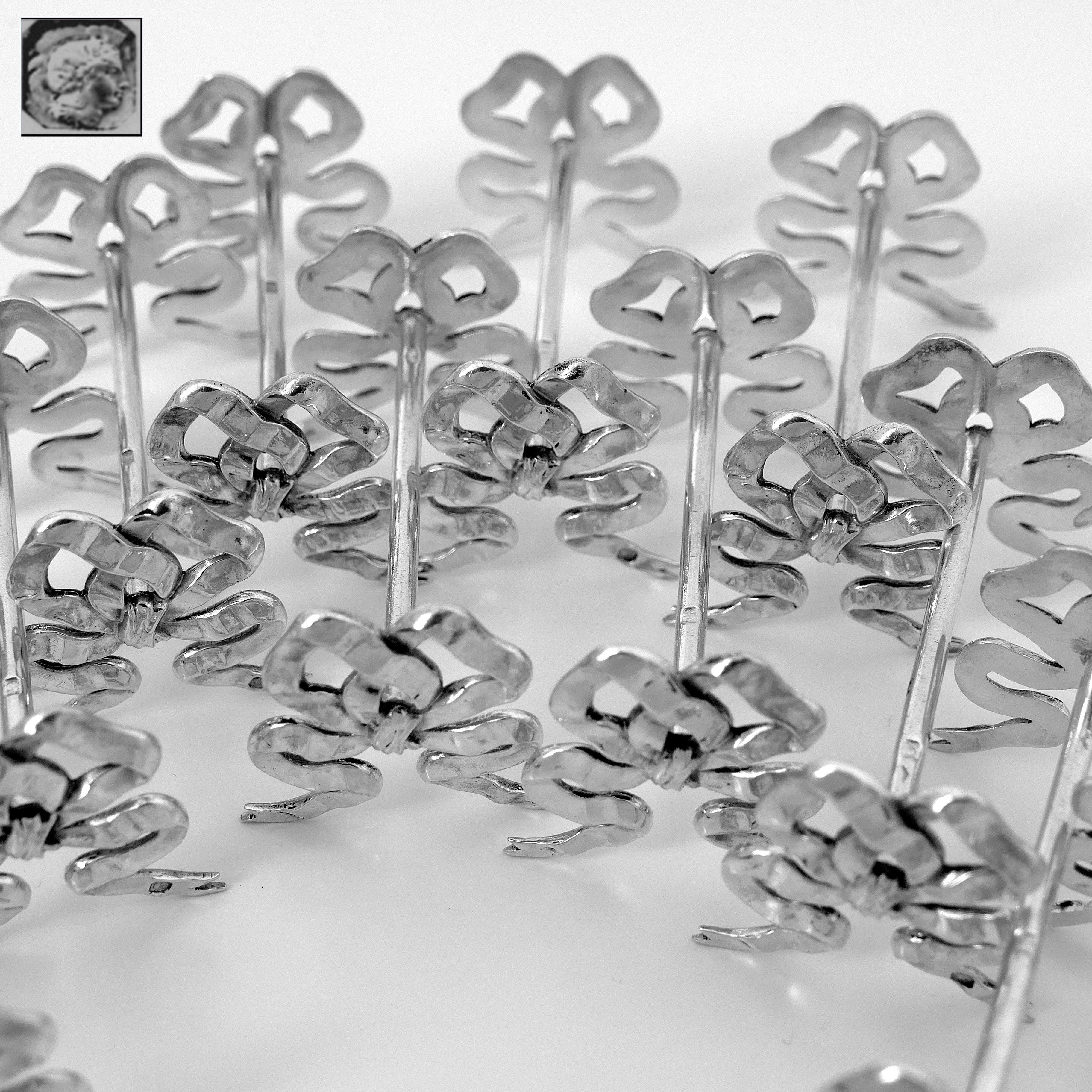 Neoclassical Lapparra Rare French All Sterling Silver Knife Rests Set of 12-Piece, Ribbon For Sale