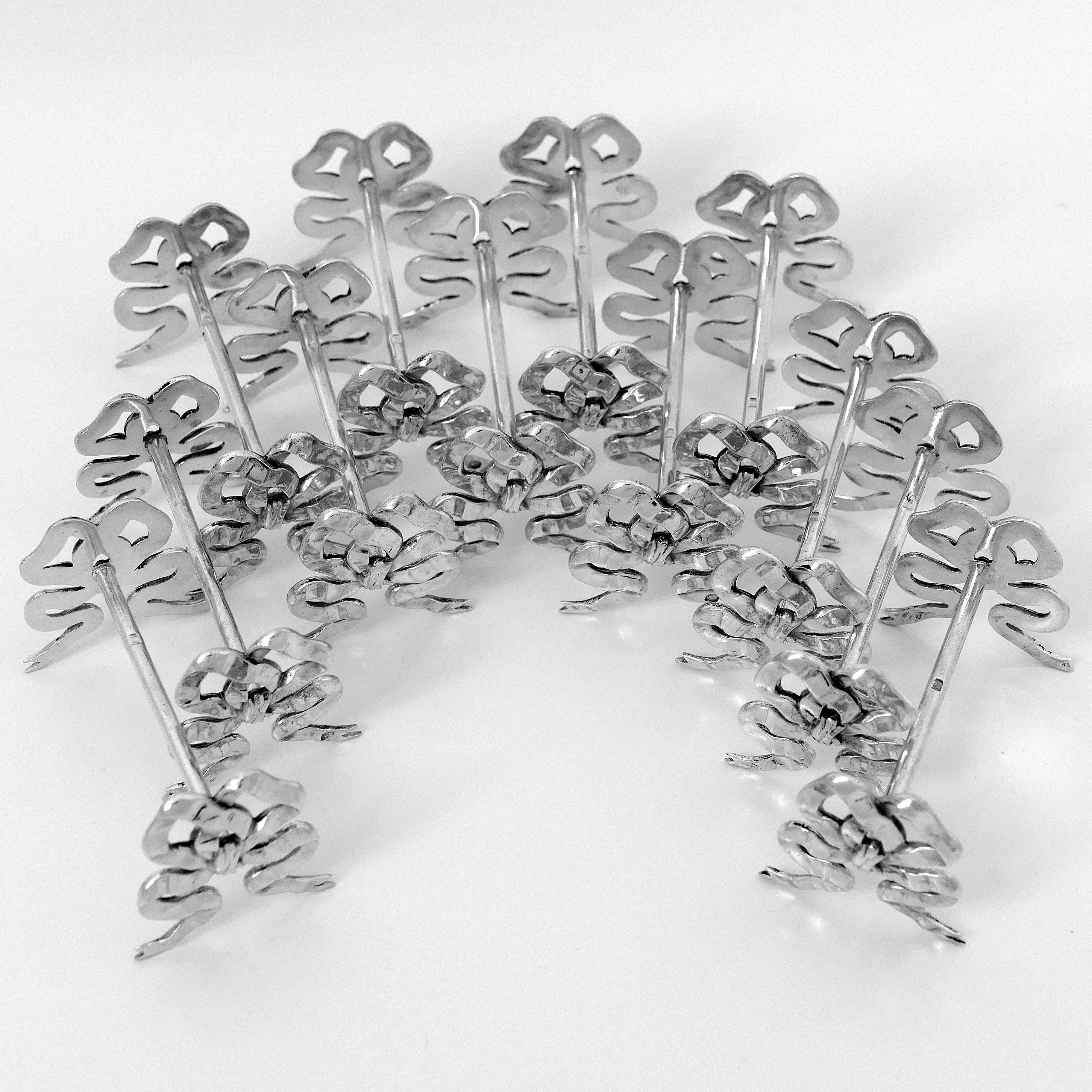 Lapparra Rare French All Sterling Silver Knife Rests Set of 12-Piece, Ribbon For Sale 1