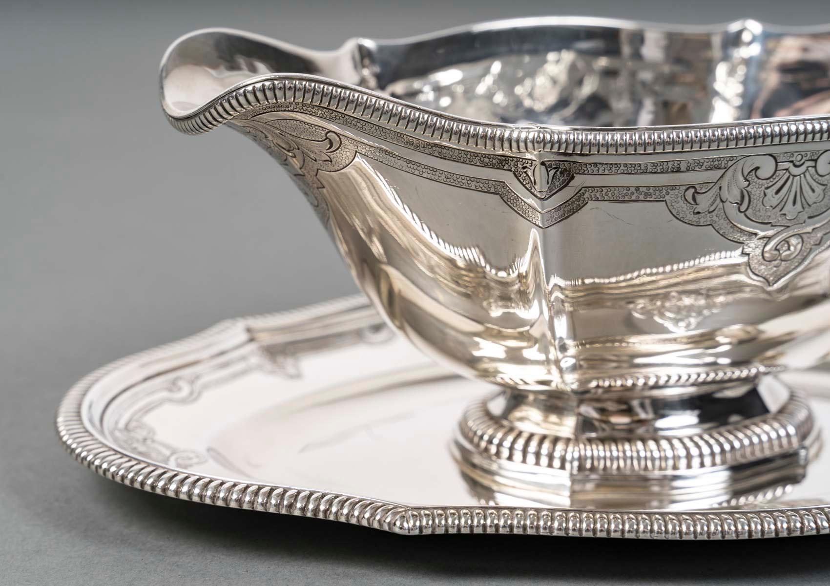Lapparra - Vegetable Dish And Sauce Boat In Solid Silver Circa 19th Century For Sale 8