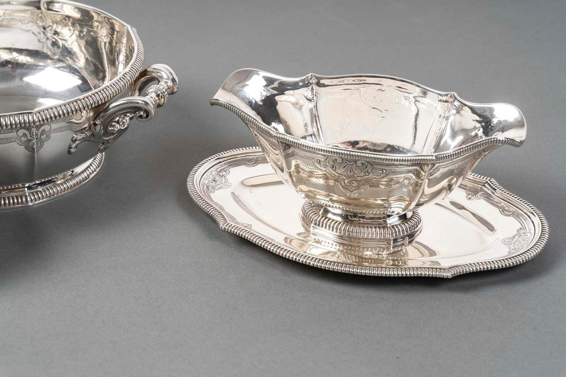 Lapparra - Vegetable Dish And Sauce Boat In Solid Silver Circa 19th Century For Sale 3