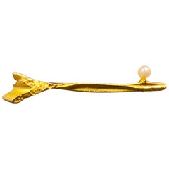 Vintage Lapponia 14 Karat Gold and Pearl Brooch Björn Weckström