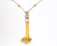 Lapponia 14 Karat Gold Necklace Pendant with Pearls Design Björn Weckström 1978