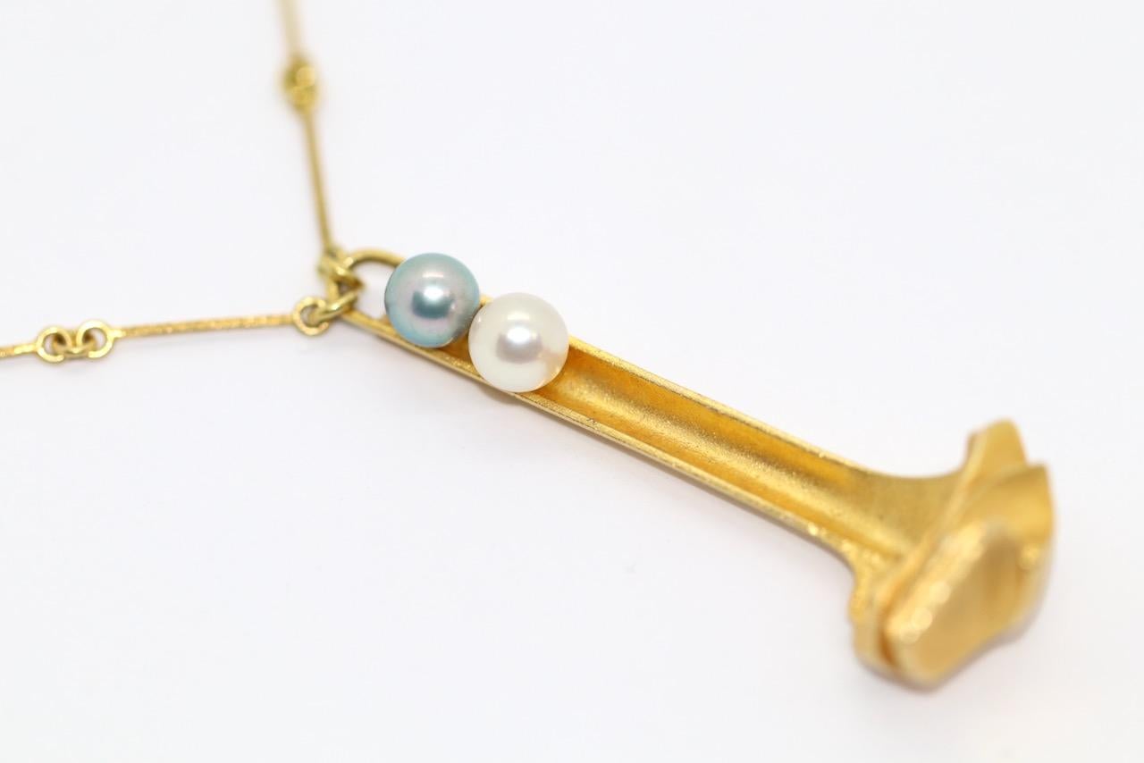 Taglio rotondo Collana Björn Weckström for Lapponia in oro 14 carati con perle Design Björn Weckström 1978 in vendita