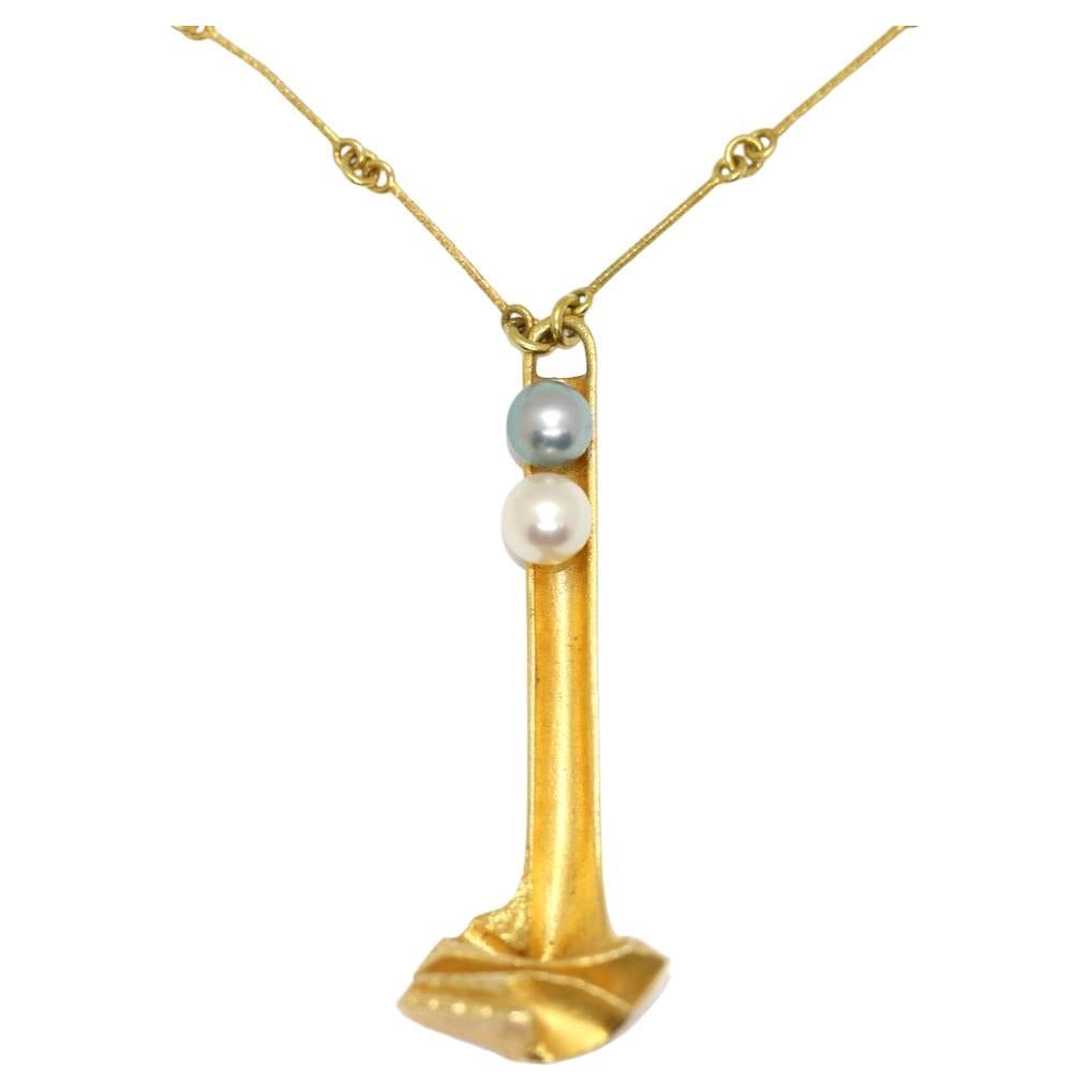 Lapponia 14 Karat Gold Necklace Pendant with Pearls Design Björn Weckström 1978