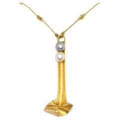 Vintage Lapponia 14 Karat Gold Necklace Pendant with Pearls Design Björn Weckström 1978