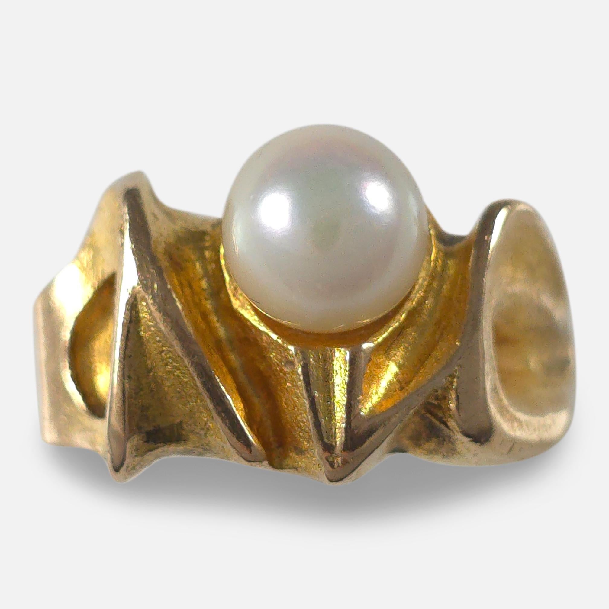 Lapponia 14ct Gold Pearl 'Lapintaika' Ring, Björn Weckström, 1970 For Sale 8