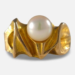 Lapponia 14ct Gold Pearl 'Lapintaika' Ring, Björn Weckström, 1970