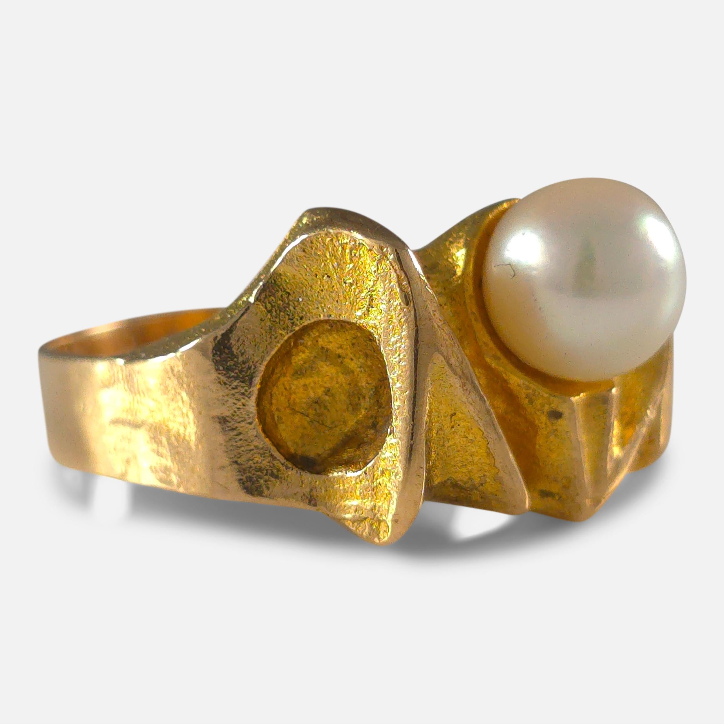Uncut Lapponia 14ct Gold Pearl 'Lapintaika' Ring, Björn Weckström, 1970 For Sale