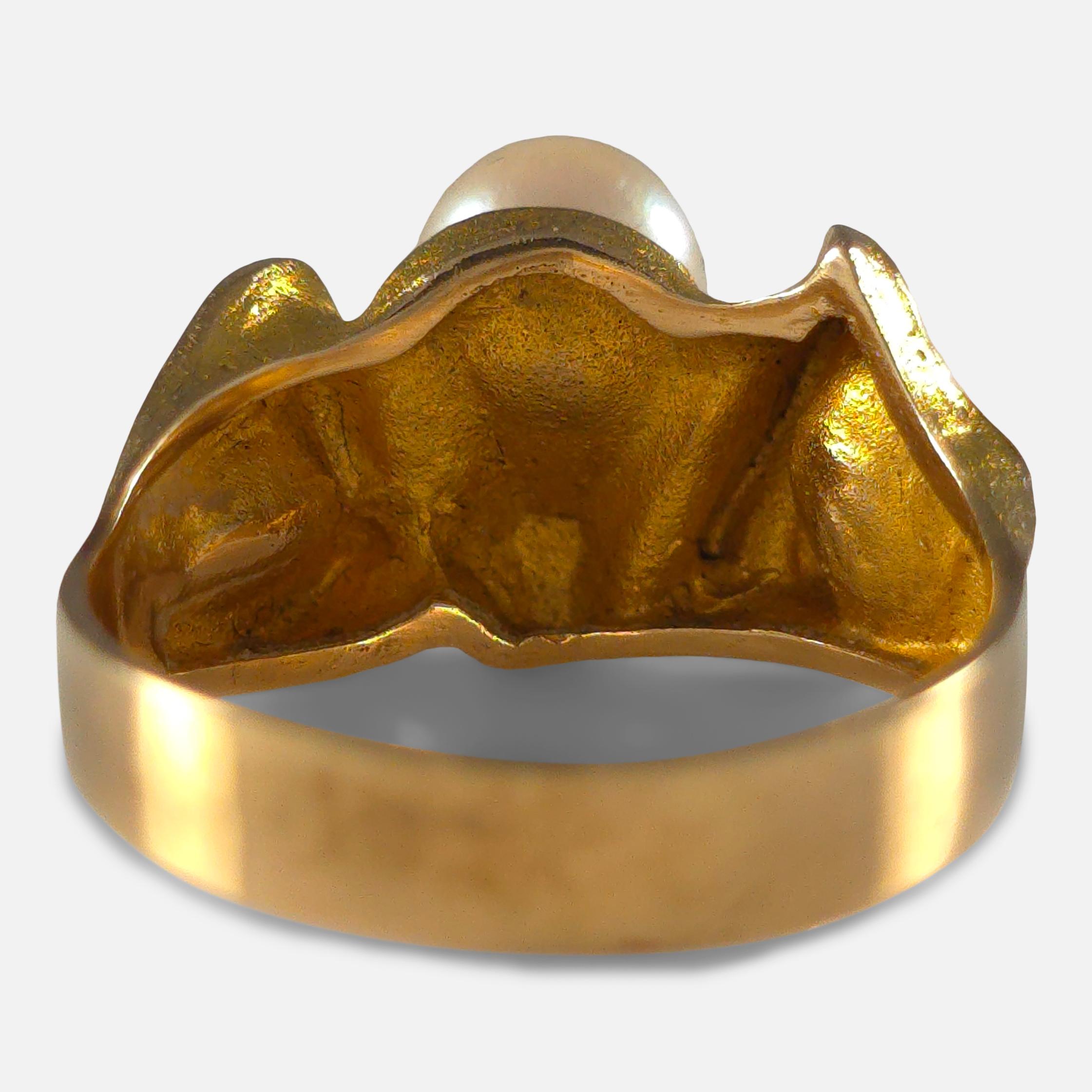 Women's or Men's Lapponia 14ct Gold Pearl 'Lapintaika' Ring, Björn Weckström, 1970 For Sale
