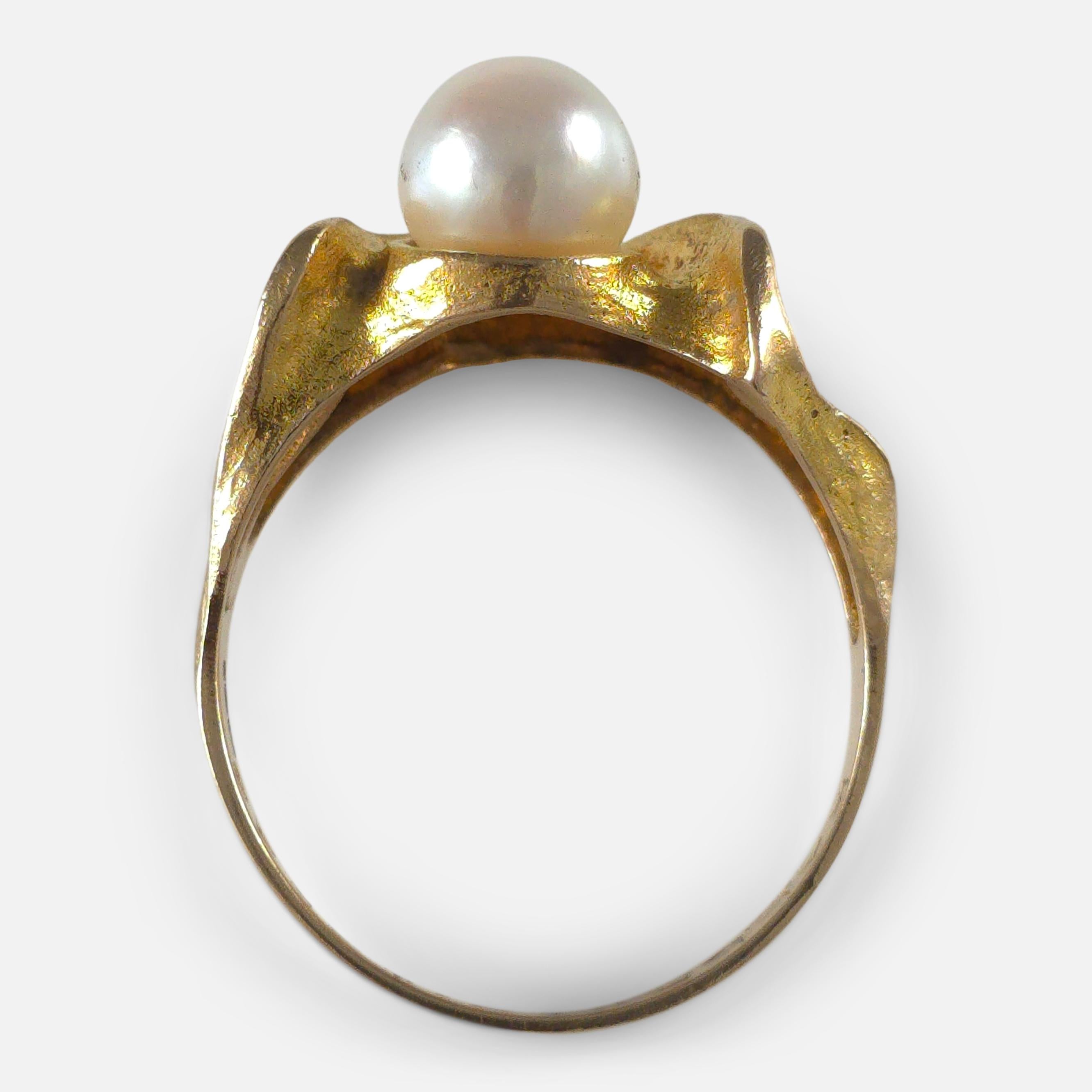 Lapponia 14ct Gold Pearl 'Lapintaika' Ring, Björn Weckström, 1970 For Sale 1