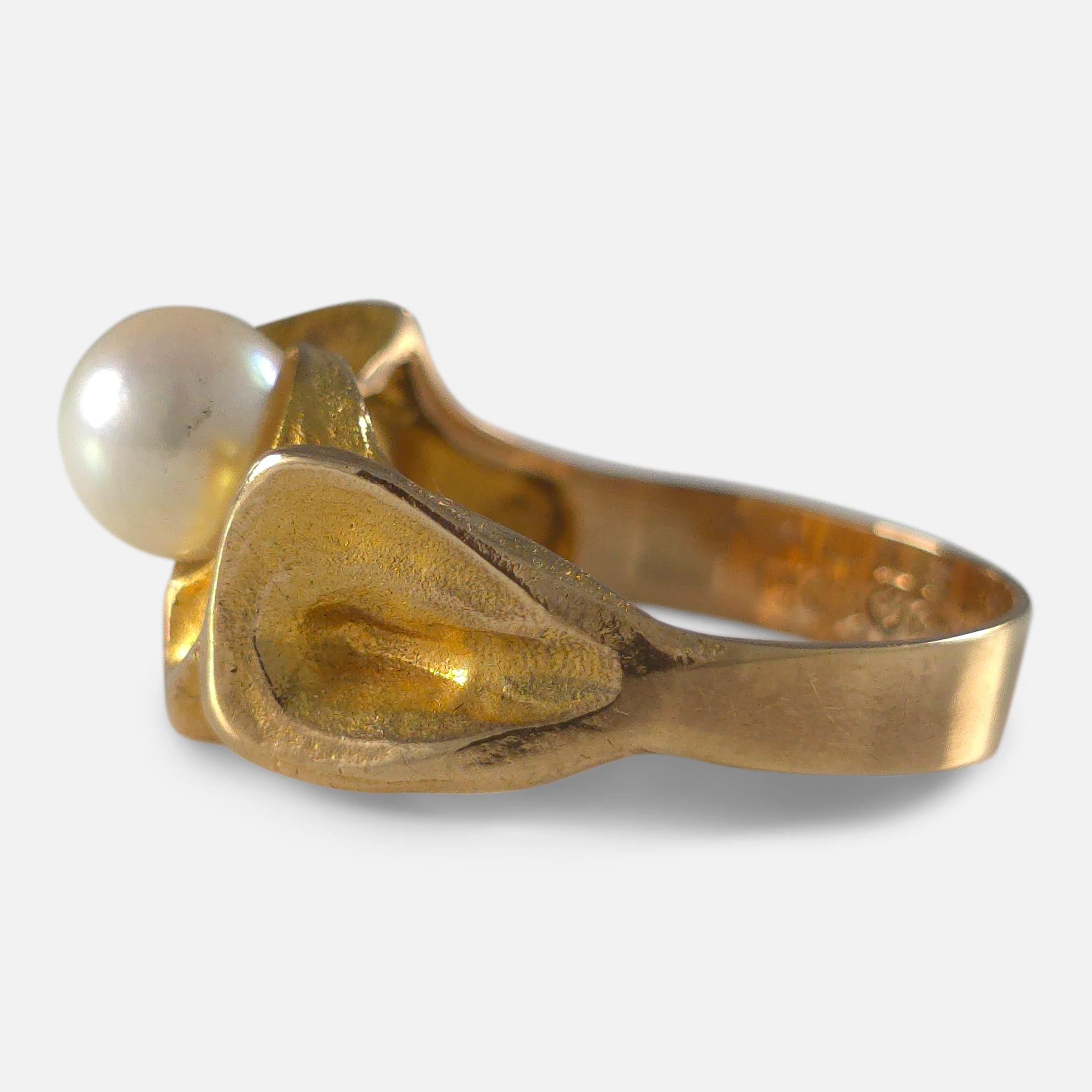 Lapponia 14ct Gold Pearl 'Lapintaika' Ring, Björn Weckström, 1970 For Sale 2