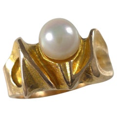Lapponia 14ct Gold Pearl 'Lapintaika' Ring, Björn Weckström, 1970