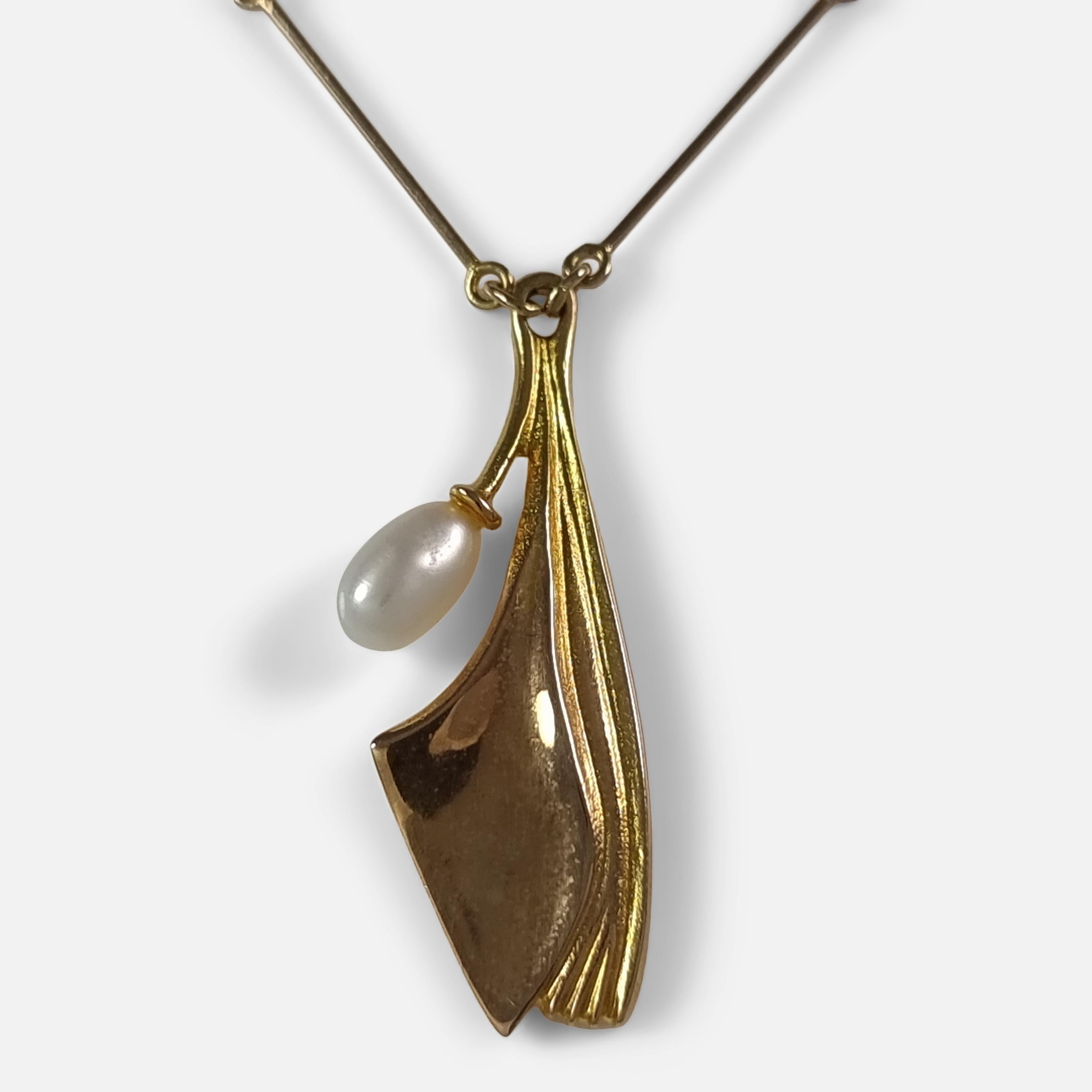 Modern Lapponia 14ct Gold Pearl Pendant Necklace, 1981