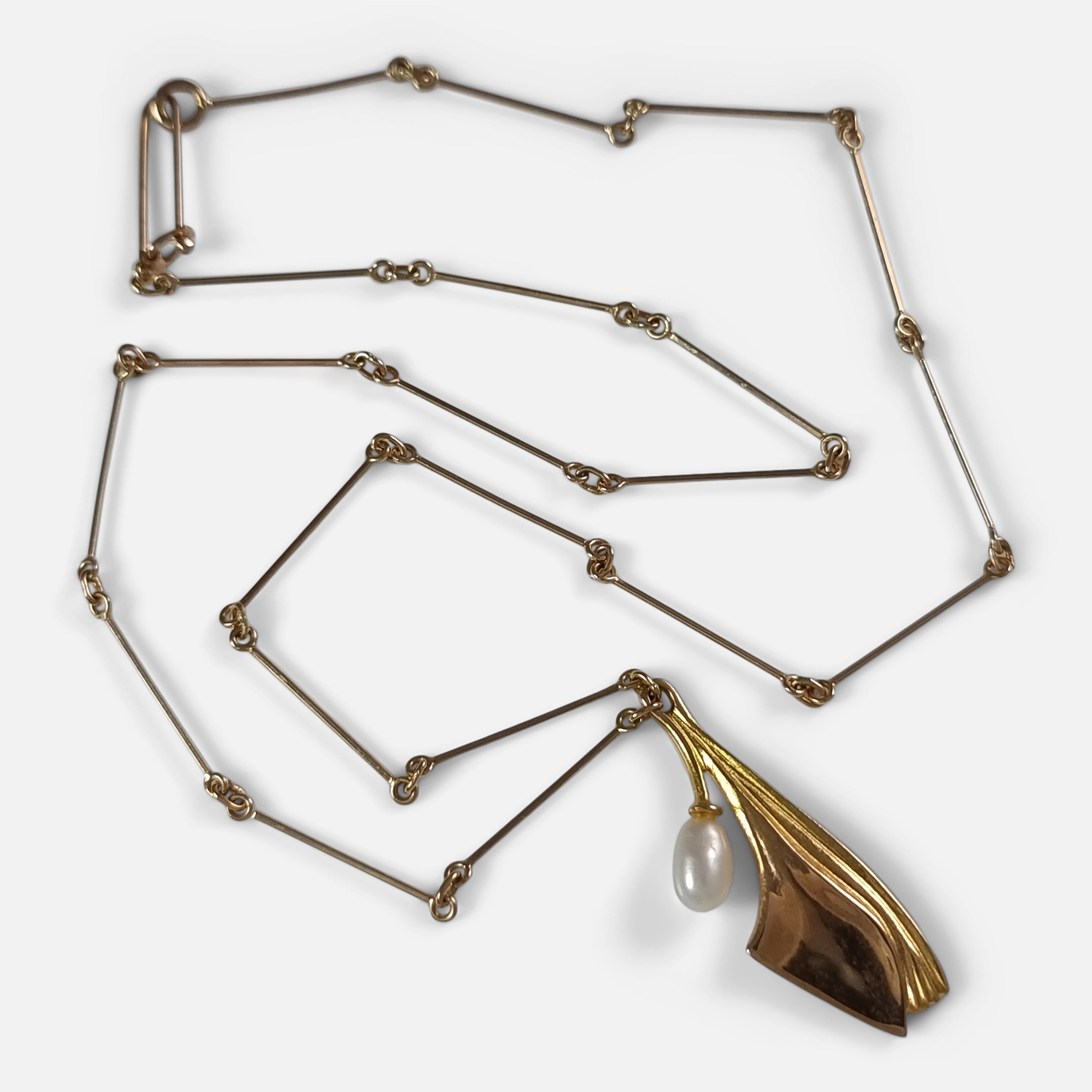 Uncut Lapponia 14ct Gold Pearl Pendant Necklace, 1981