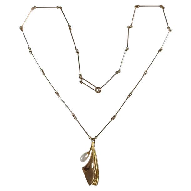 Lapponia 14ct Gold Pearl Pendant Necklace, 1981 For Sale at 1stDibs