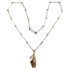 Lapponia 14ct Gold Pearl Pendant Necklace, 1981