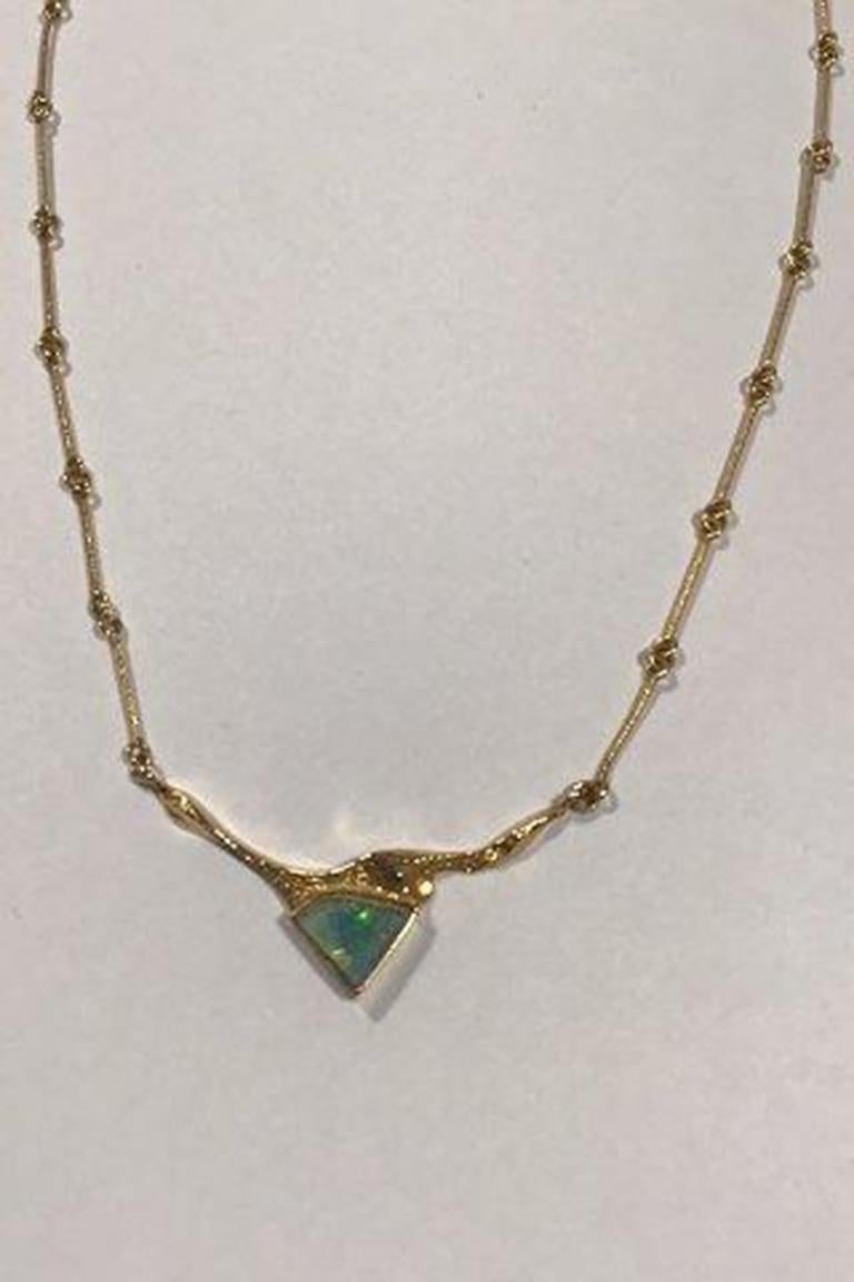 Lapponia 14K Gold Necklace with Opal In Good Condition In Copenhagen, DK