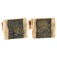 Lapponia Boutons de manchette pivotants Montezuma en or jaune 14 carats, 12,4x9,6 mm, pierre d'or et pépite d'or