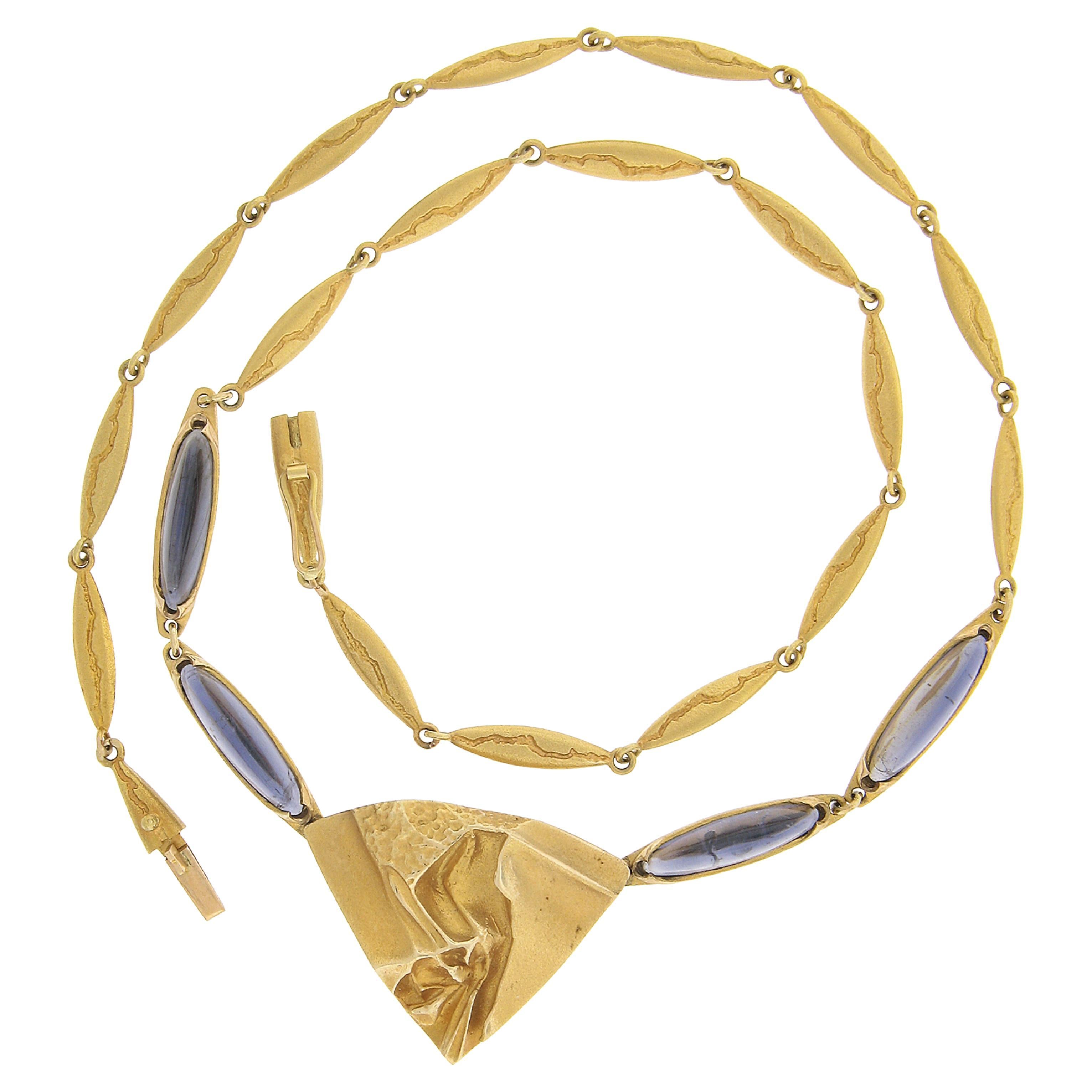 Lapponia 14k Yellow Gold Long Tanzanite / Iolite 18" Detailed Statement Necklace For Sale