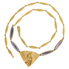 Lapponia 14k Gelbgold Lange Tansanit / Iolith 18" Detaillierte Statement-Halskette