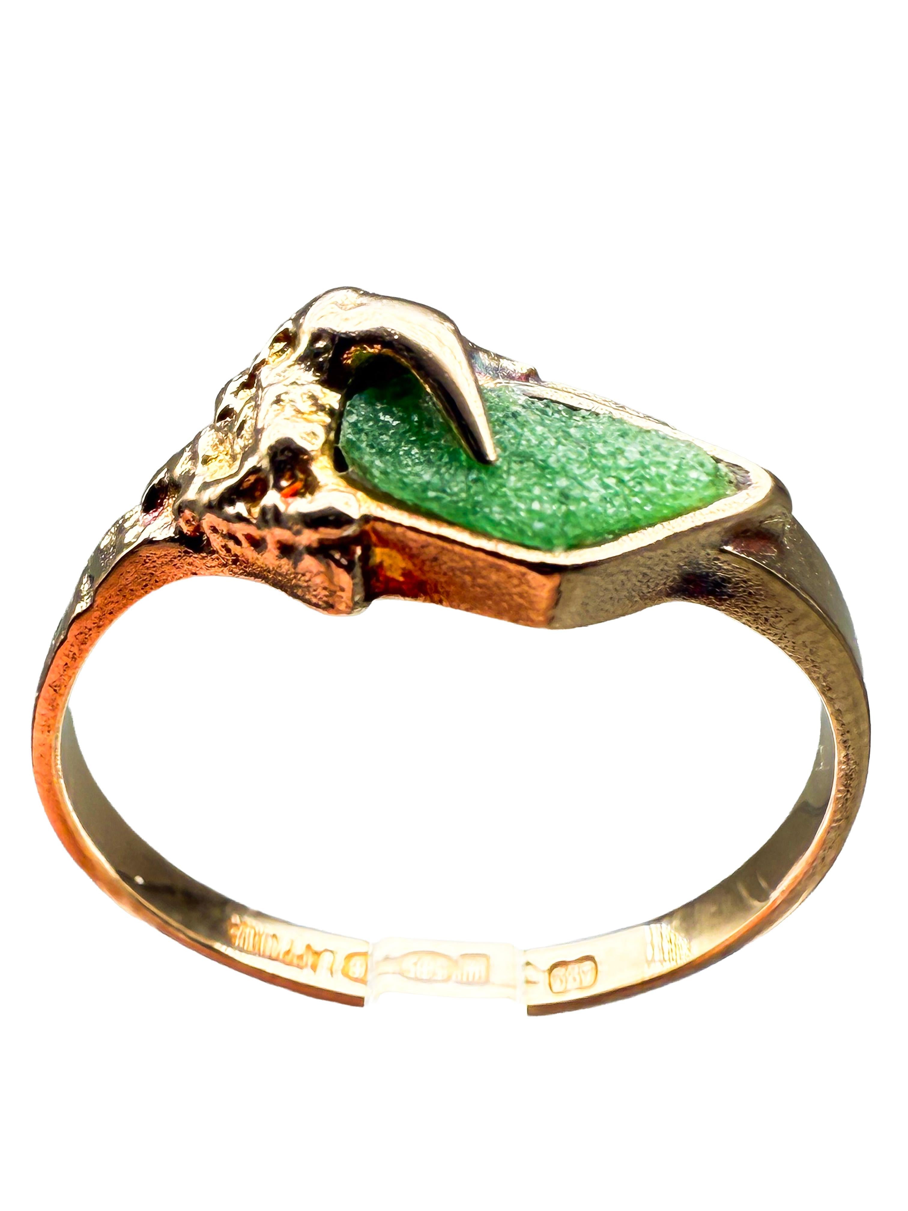 Lapponia 14K yellow gold ring with emerald in vendita 5