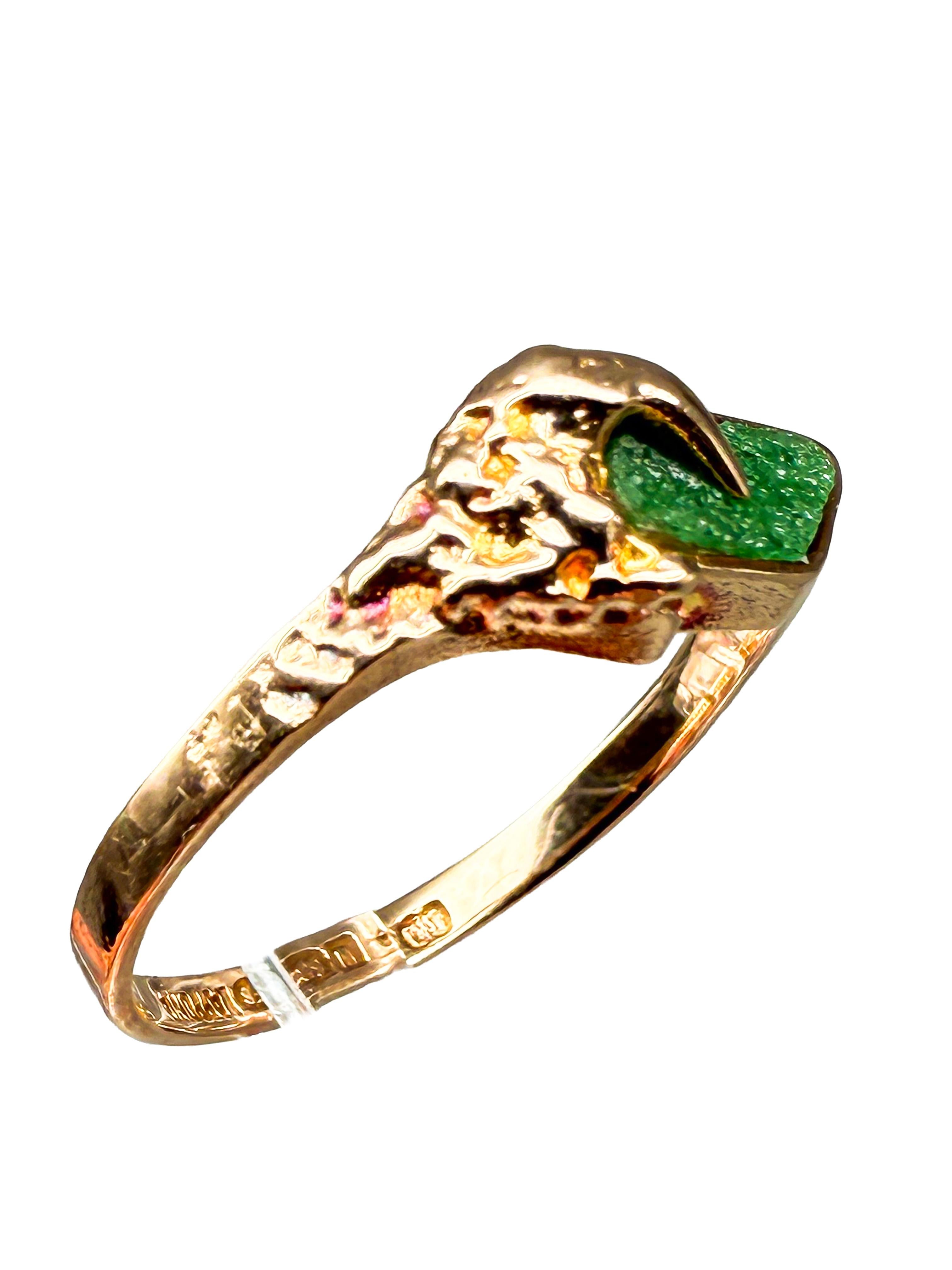 Rétro Lapponia 14K yellow gold ring with emerald in vendita