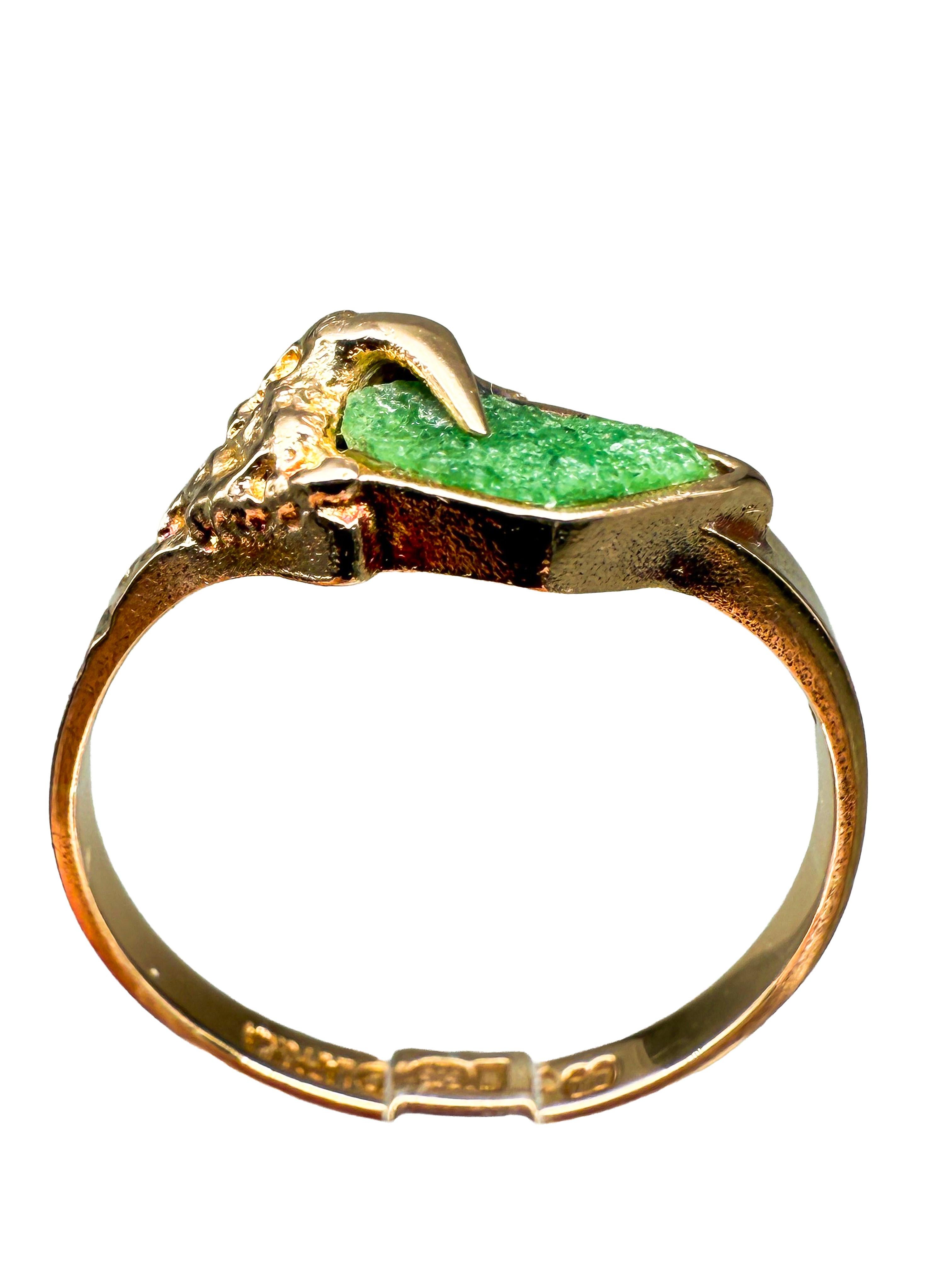 Taglio misto Lapponia 14K yellow gold ring with emerald in vendita
