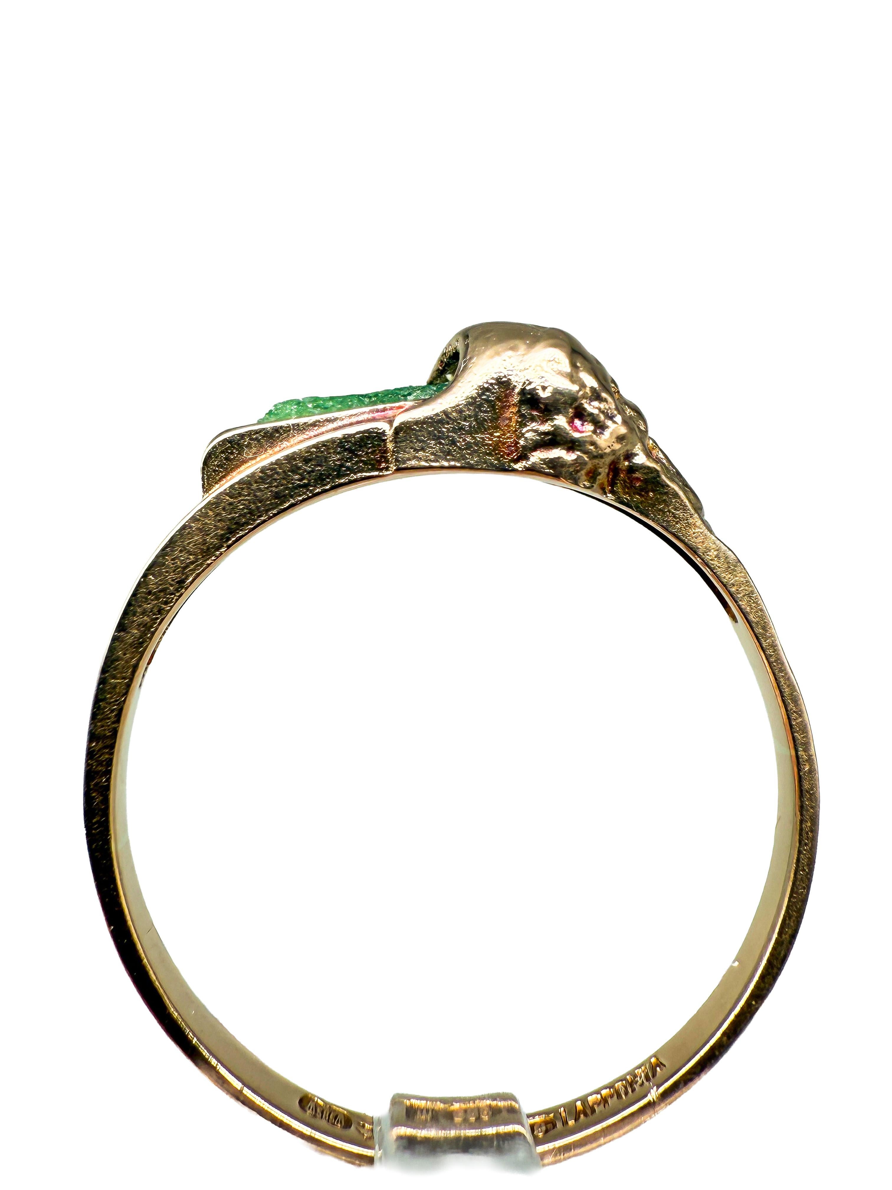 Lapponia 14K yellow gold ring with emerald In condizioni buone in vendita a Berlin, DE