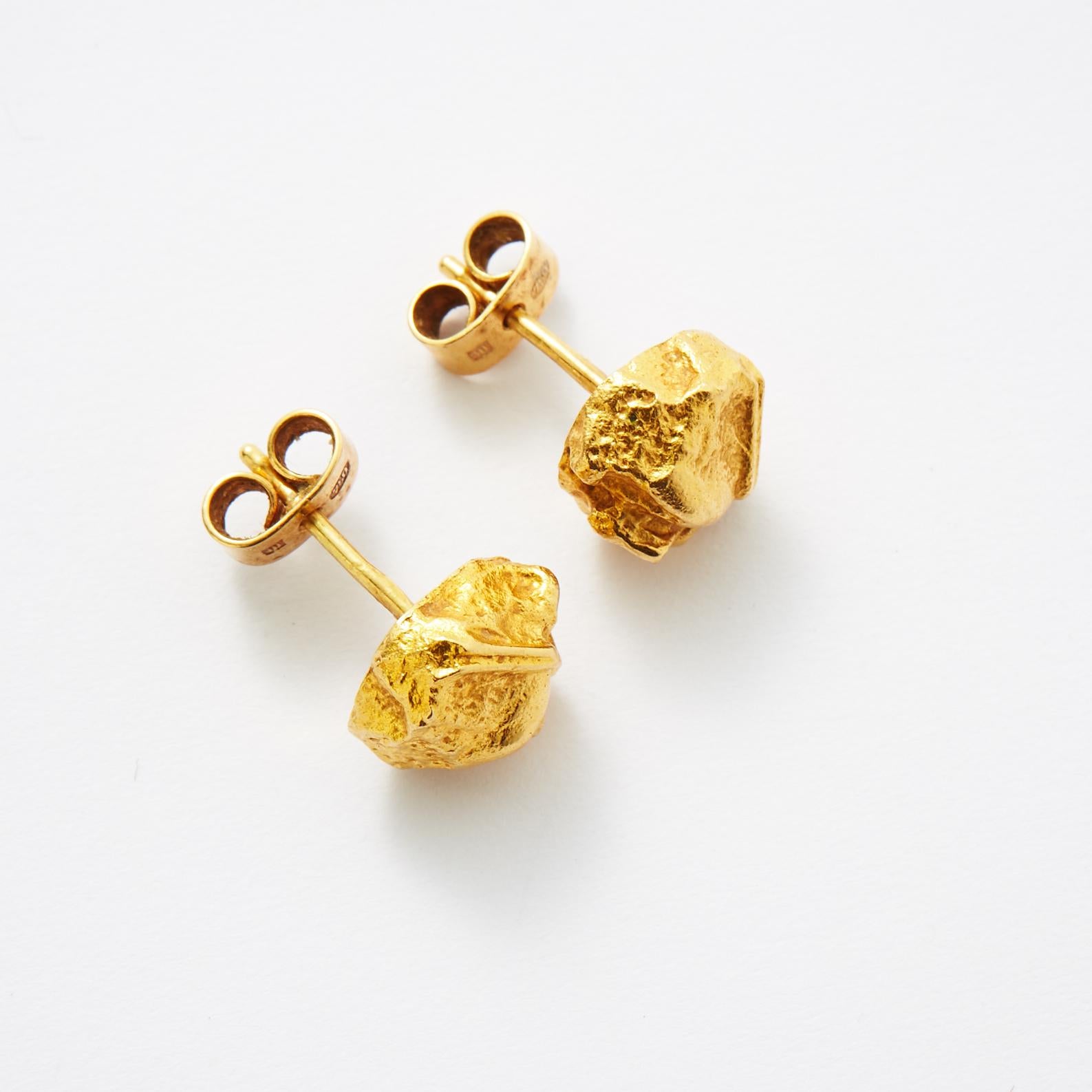 Women's Lapponia 18 Karat Gold “Nugget” Earrings Designed by Björn Weckström