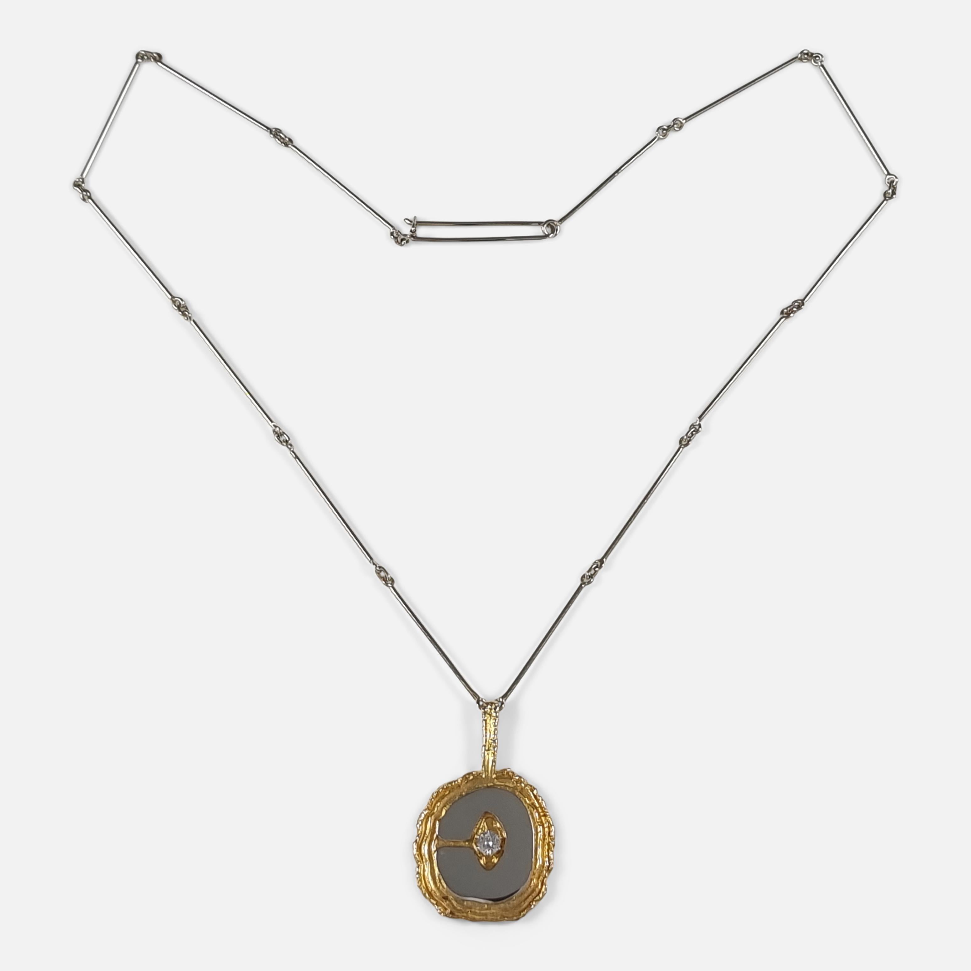 Modern Lapponia 18ct Gold Diamond 'Legato' Pendant Necklace, 1977 For Sale