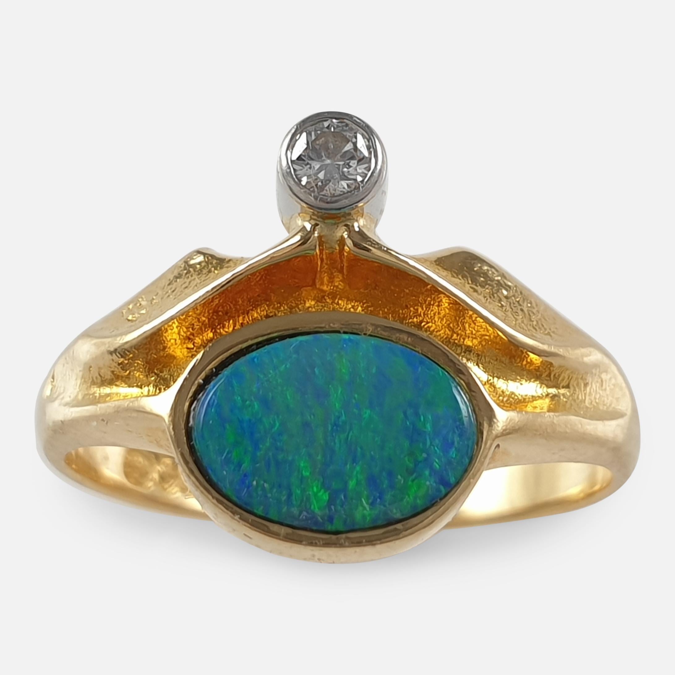 Lapponia 18ct Yellow Gold Diamond & Opal Doublet Ring, 1981 8